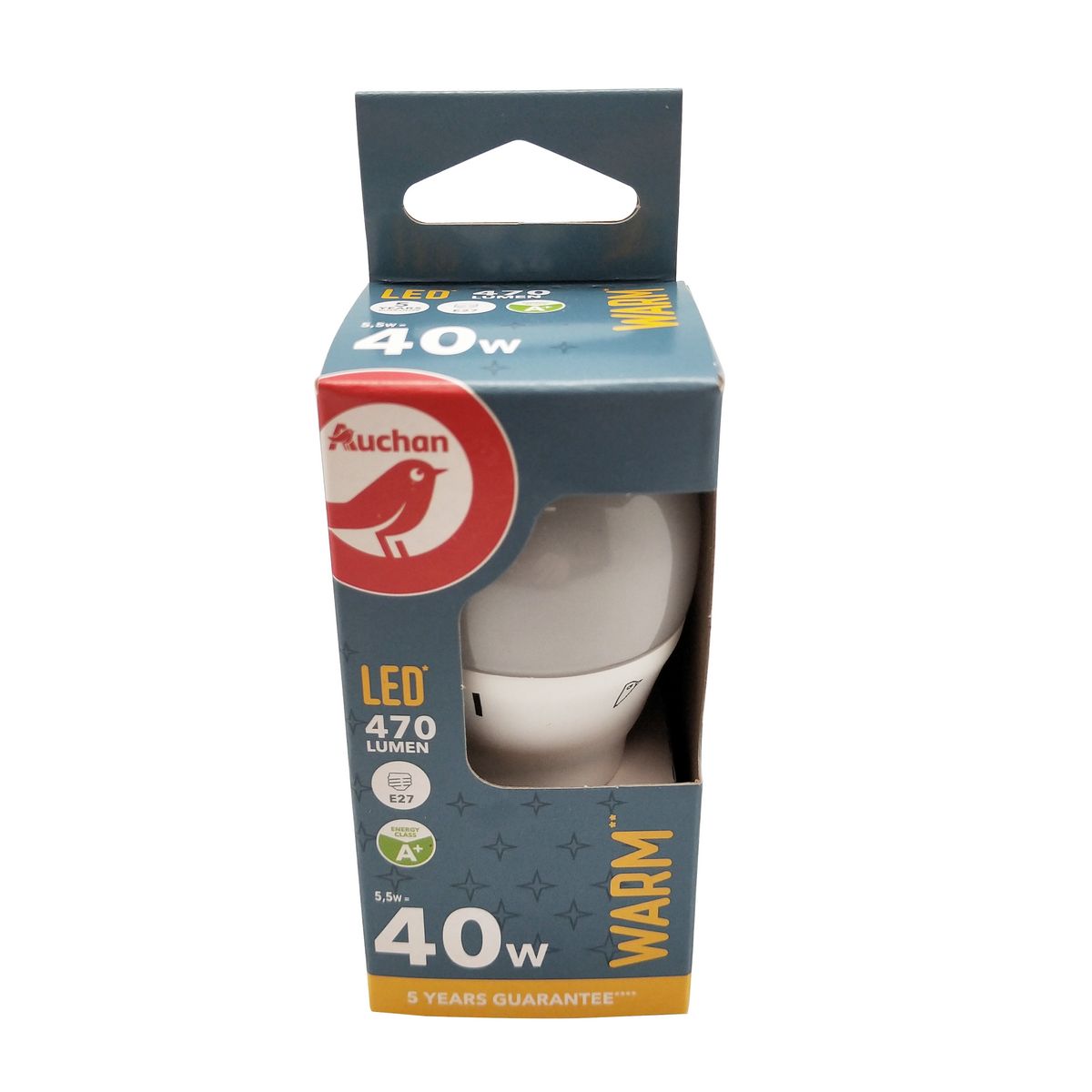 AUCHAN Ampoule LED E27 40W mini - Blanc chaud