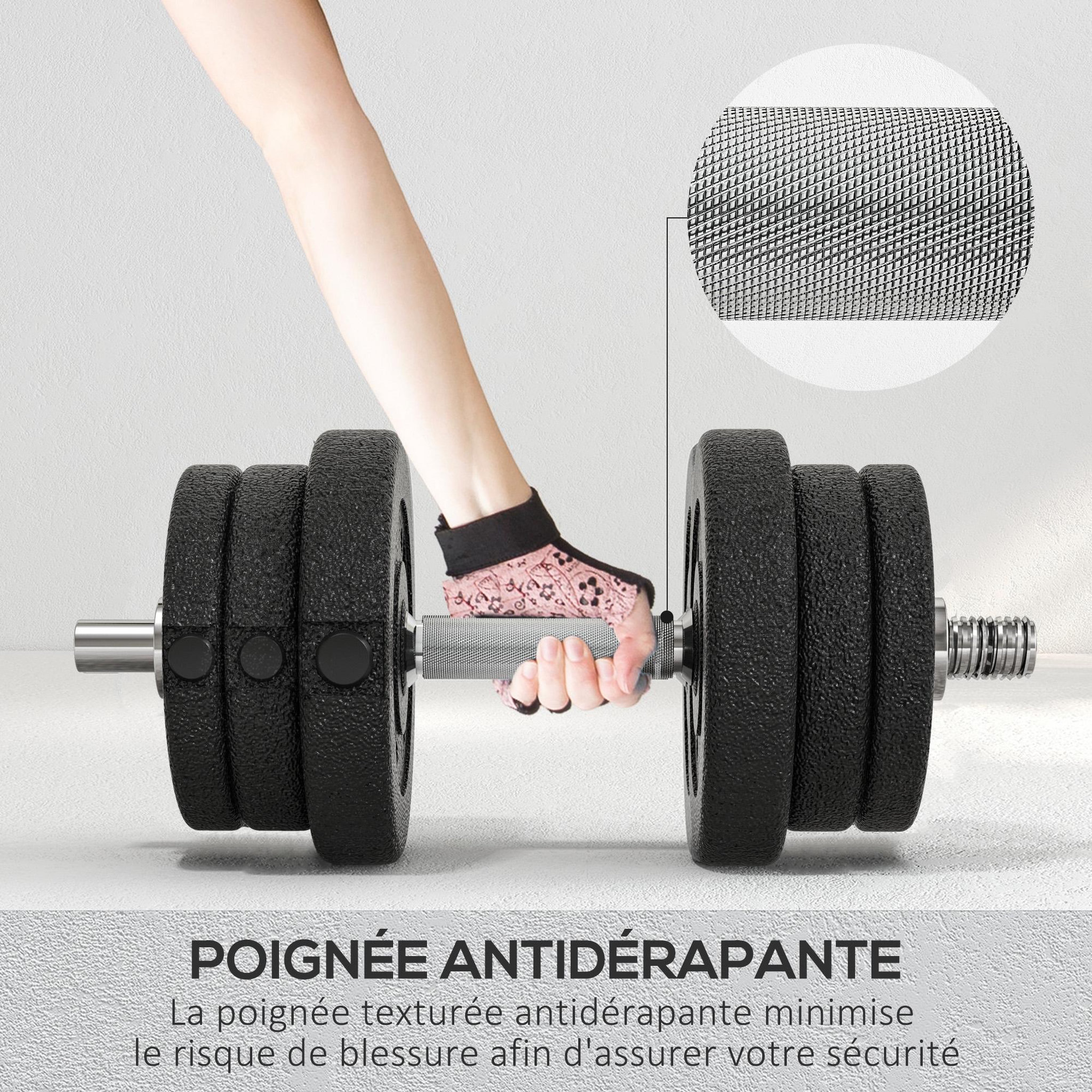 Voir la diapositive 6 : HOMCOM Ensemble d'haltères courtes total 25 kg - barres incluses - entraînement musculaire & haltérophilie - acier pu noir