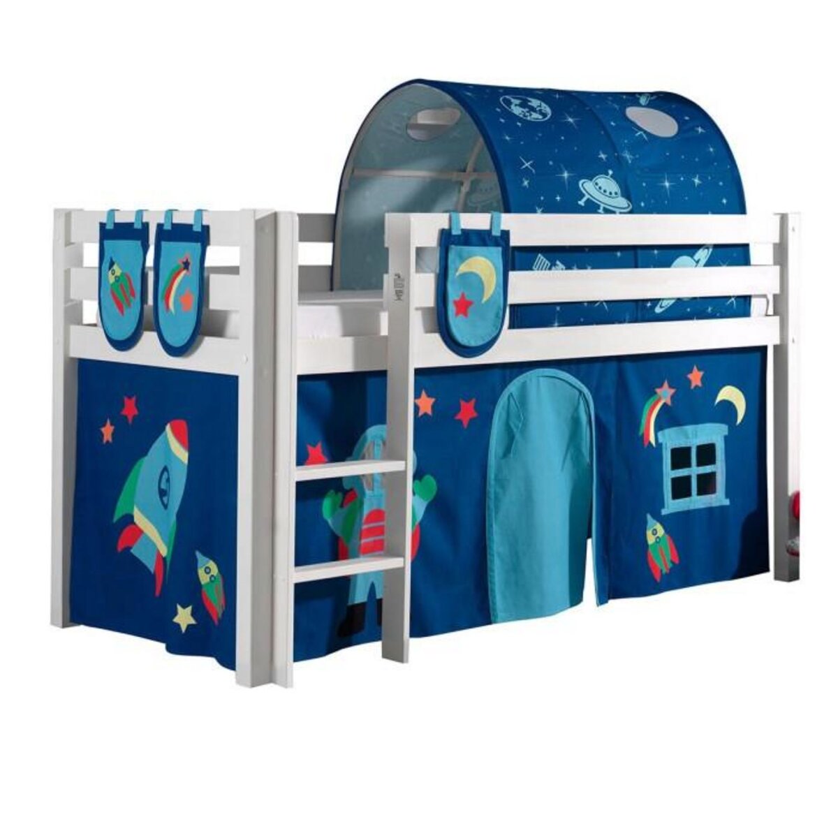 Paris Prix Pack - Lit Enfant Surélevé, Tente, 3 Pochettes & Tunnel  Pino Astronaute II  Blanc