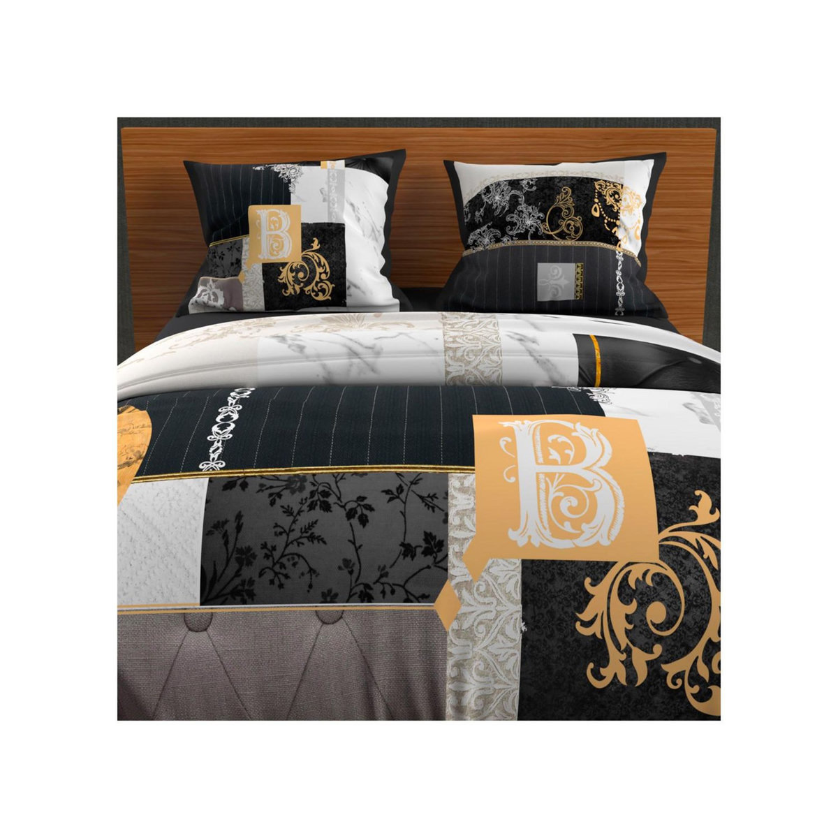 SOLEIL D'OCRE Parure housse de couette dessin placé 240X220 cm WILLIAM, 100% coton 57 fils/cm2