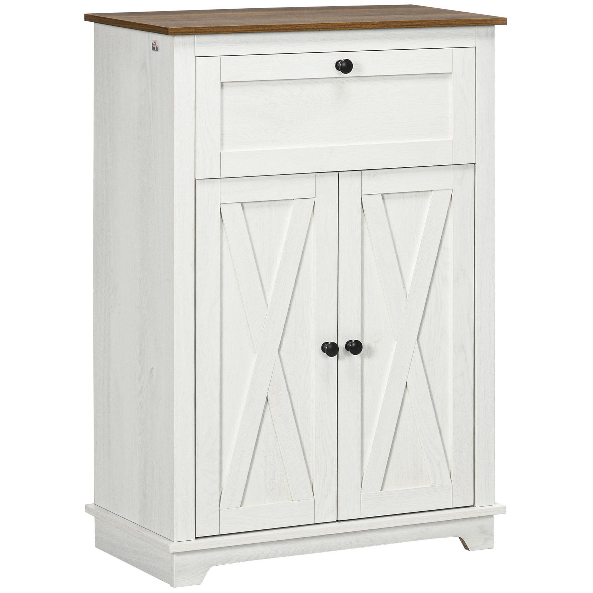 Voir la diapositive 1 : HOMCOM Buffet 2 portes étagère tiroir coulissant style rural chic façades portes à croisillons poignées métal noir blanc aspect bois