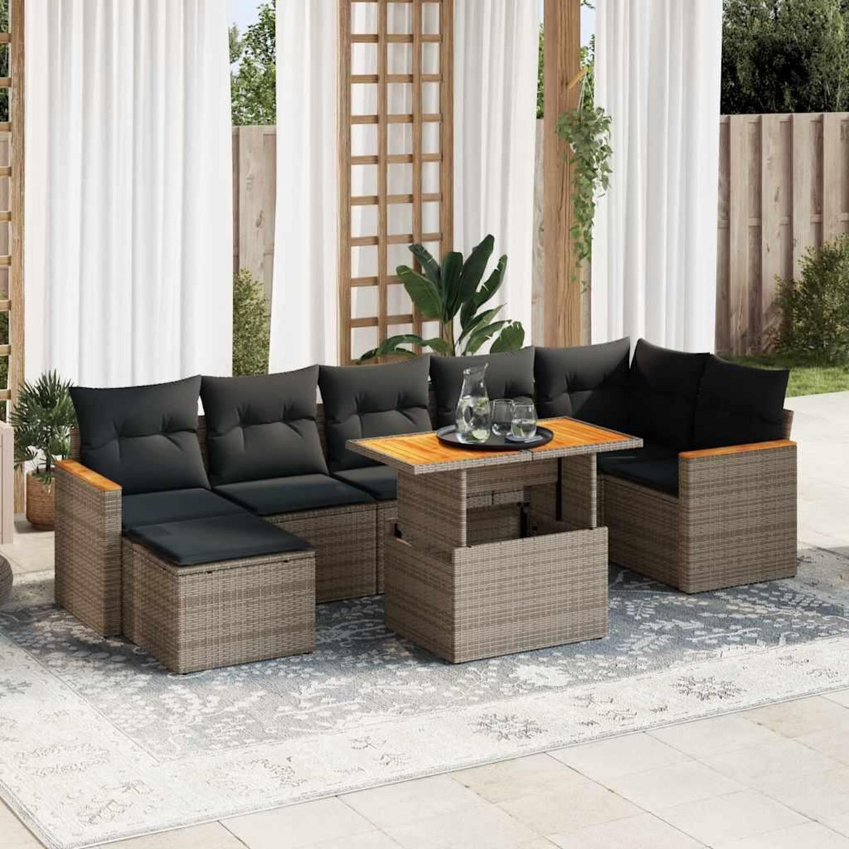 VIDAXL Salon de jardin avec coussins 8 pcs gris resine tressee acacia