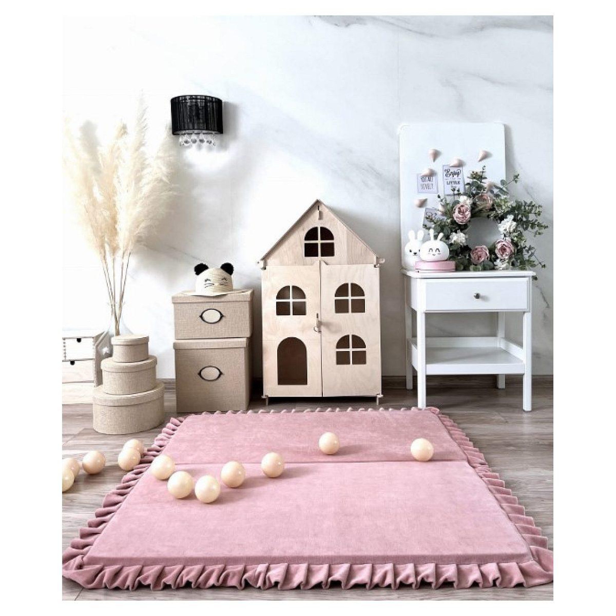 Voir la diapositive 2 : MONIO FOR KIDS Tapis de jeu pliable en velours carré rose 105x105