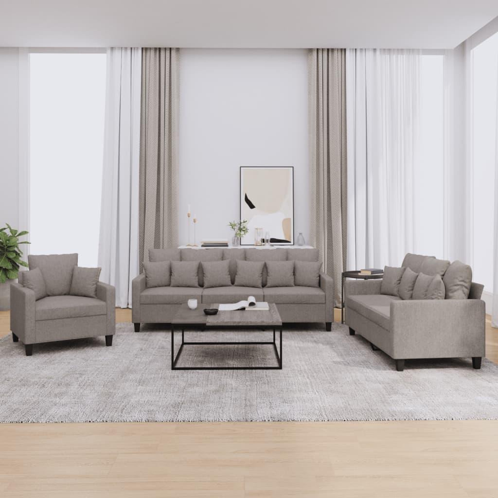 VIDAXL Ensemble de canapes 3 pcs avec coussins taupe tissu