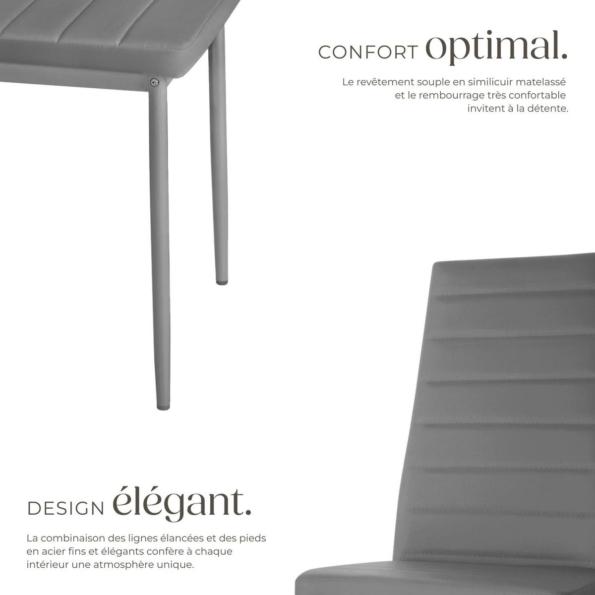 tectake Ensemble de chaises de salle à manger rembourrées avec revêtement aspect cuir gris Lot de 8