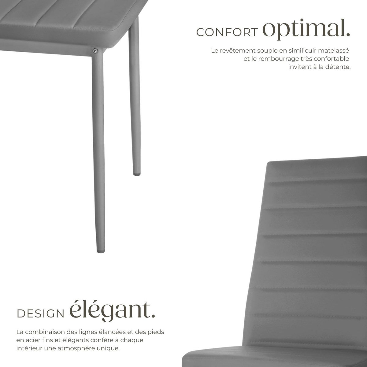 tectake Ensemble de chaises de salle à manger rembourrées avec revêtement aspect cuir gris Lot de 8