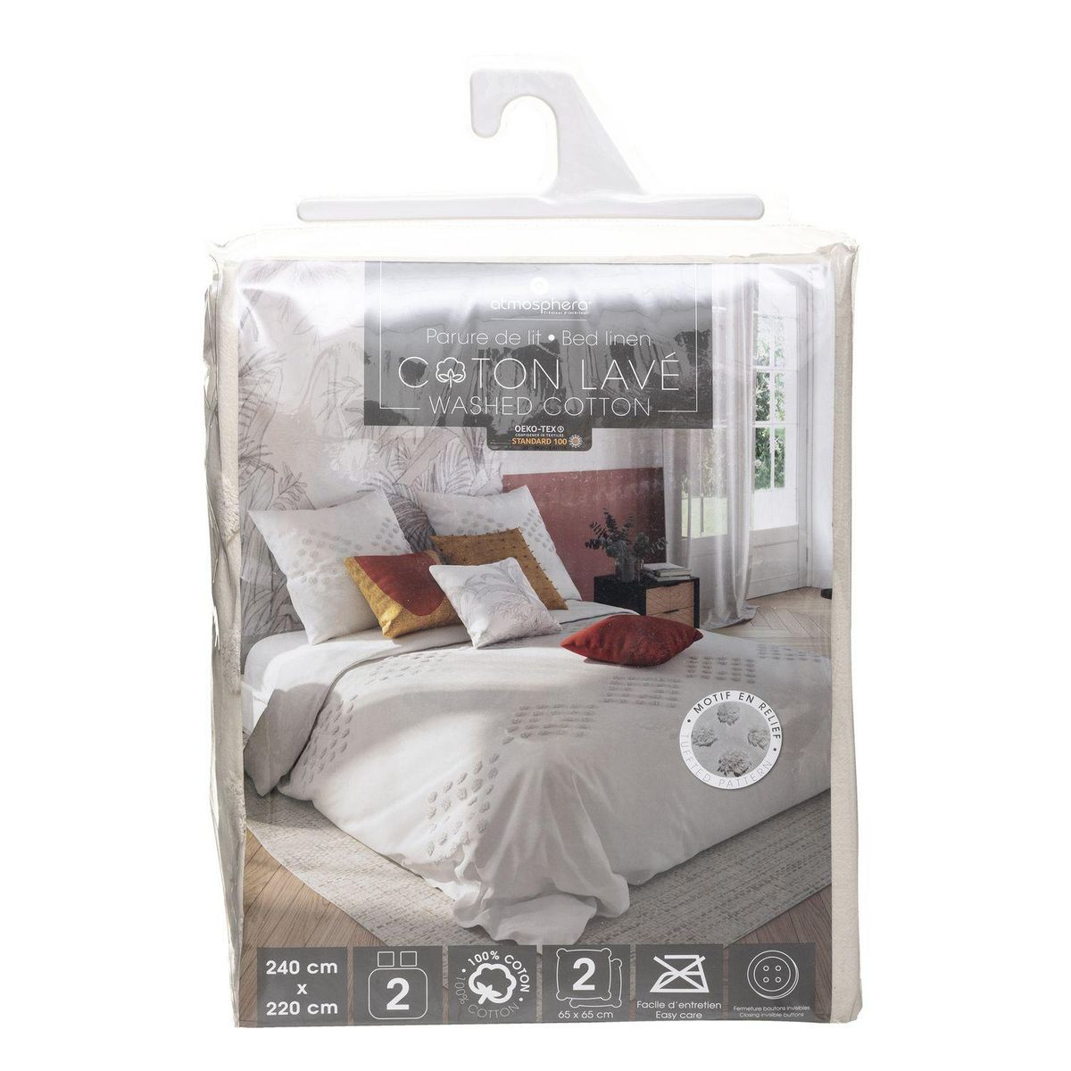 ATMOSPHERA Parure de lit en coton lavé Tuft - 240 x 220 cm