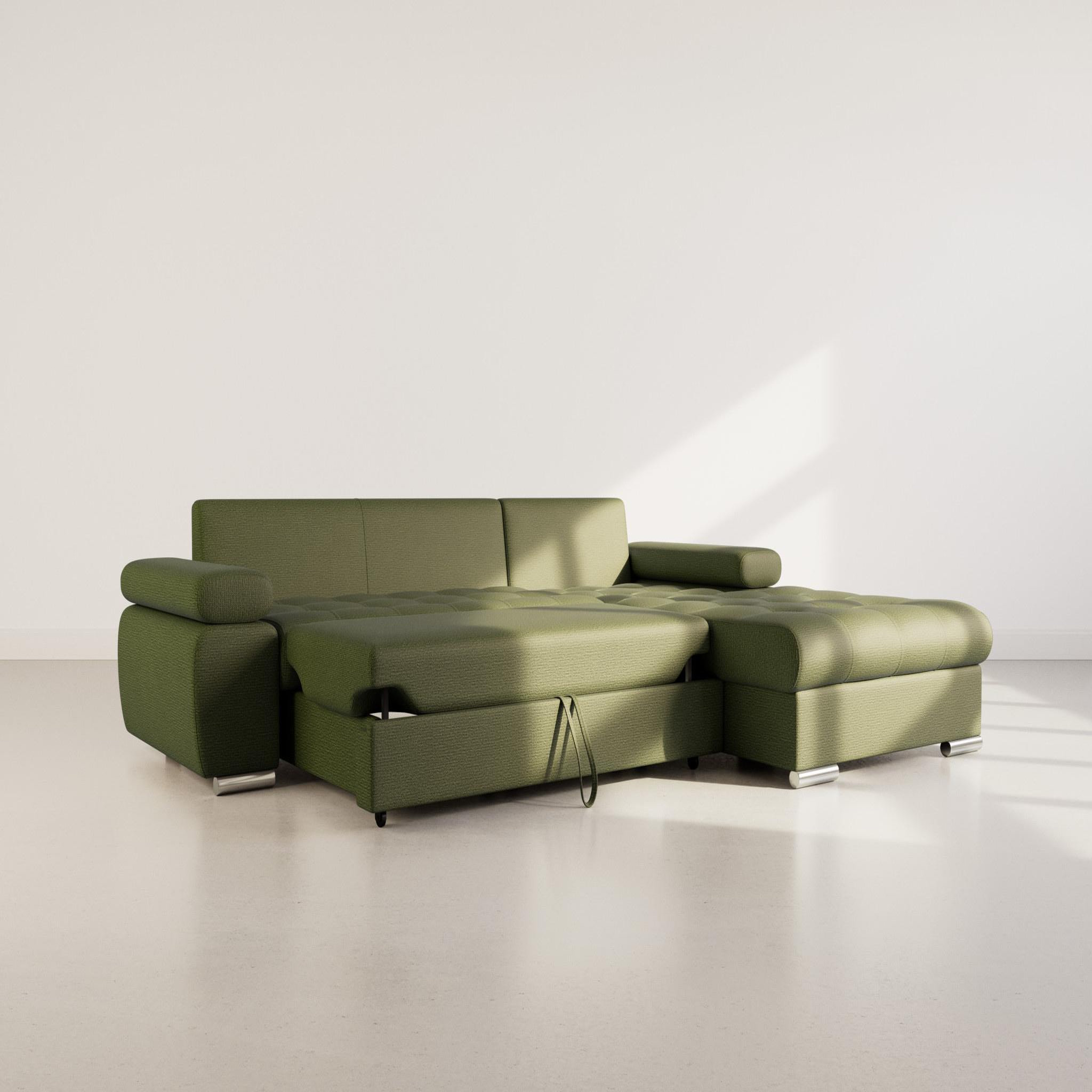 Voir la diapositive 2 : BEST MOBILIER Bianca - canapé d'angle droit 4 places convertible avec coffre en tissu texturé