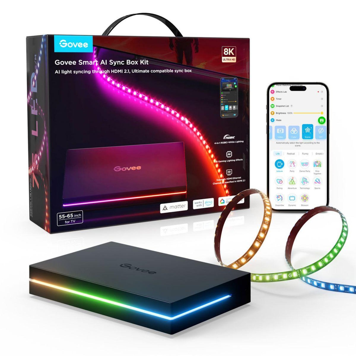 GOVEE Boîtier de synchronisation HDMI Sync Box+ lightstrip pour TV 55 65
