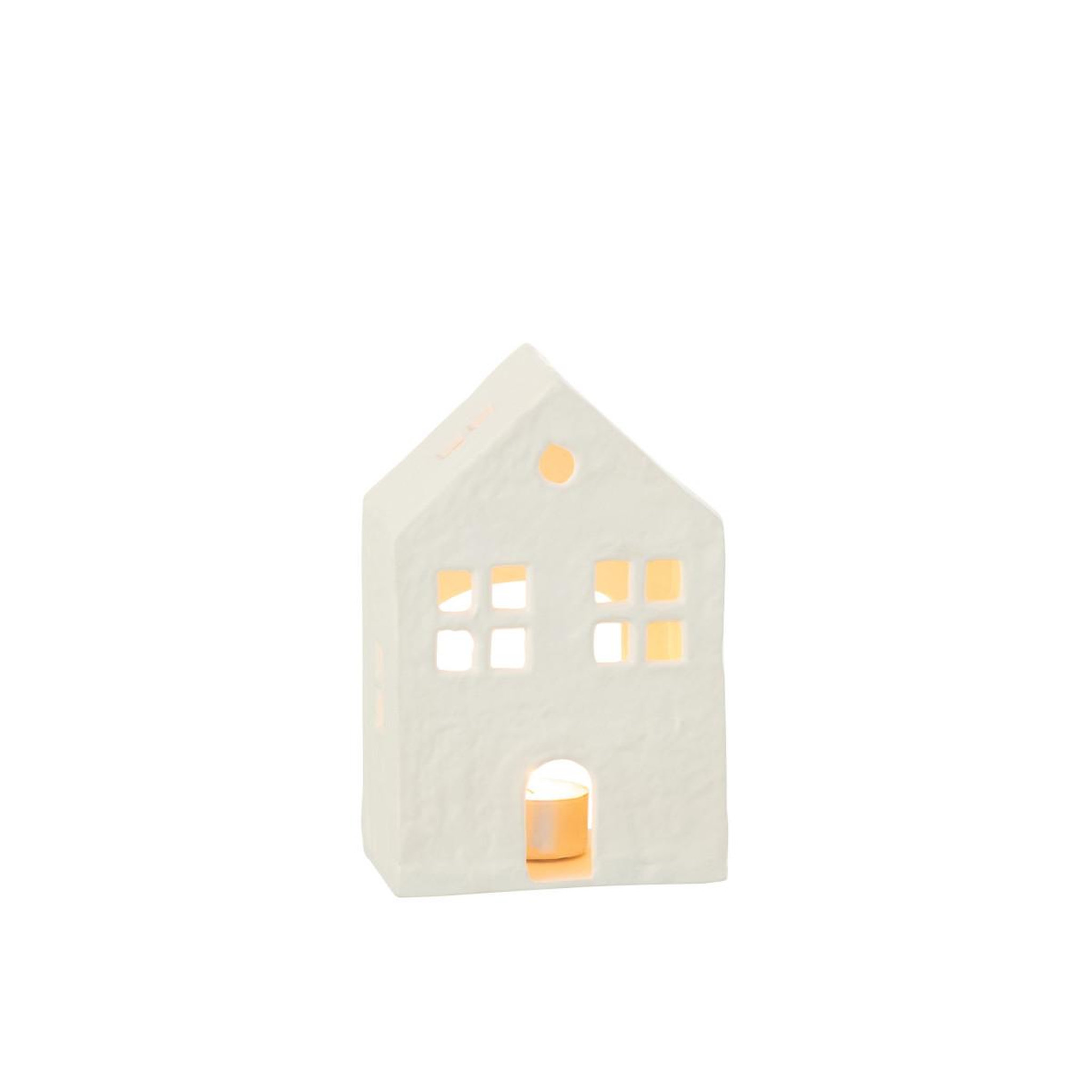 Voir la diapositive 3 : J-LINE Bougeoir déco 1 bougie  maison  19cm blanc