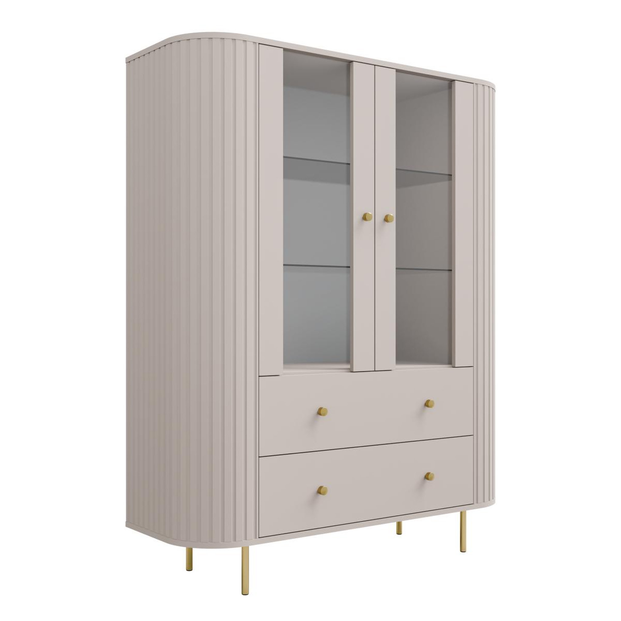 Voir la diapositive 4 : JLC KREATION Vitrine moderne 2 portes beige et doré forme arrondie lilio