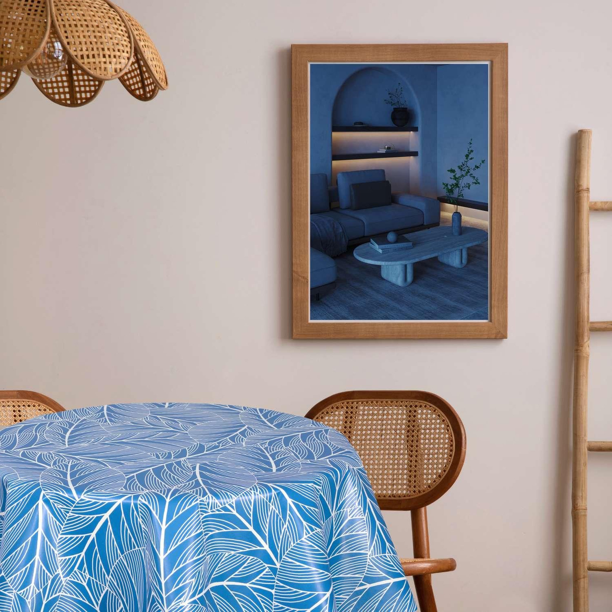 Voir la diapositive 2 : HABITABLE Nappe en toile cirée ronde eloa - diam. 135 cm - bleu