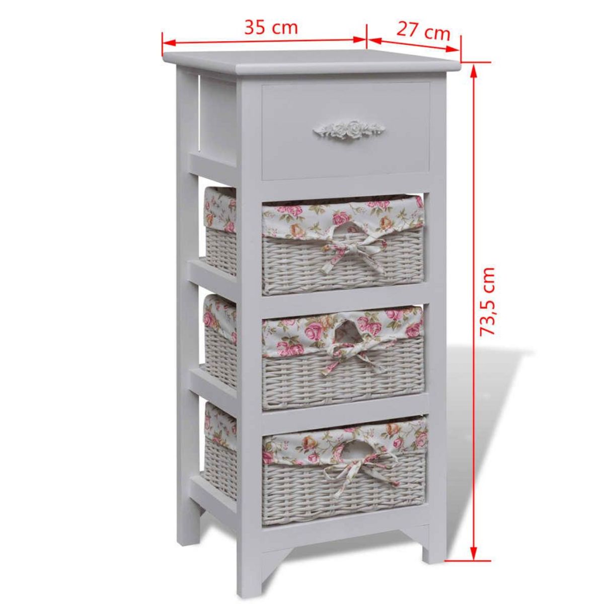 VIDAXL Armoire avec 1 tiroir et 3 paniers Blanc Bois de Paulownia