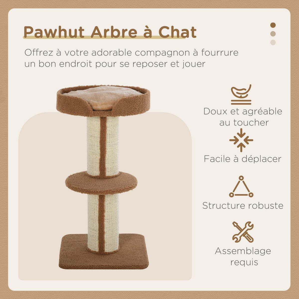 PAWHUT Arbre à chat avec griffoir centre d'activités 2 plateformes coussin marron