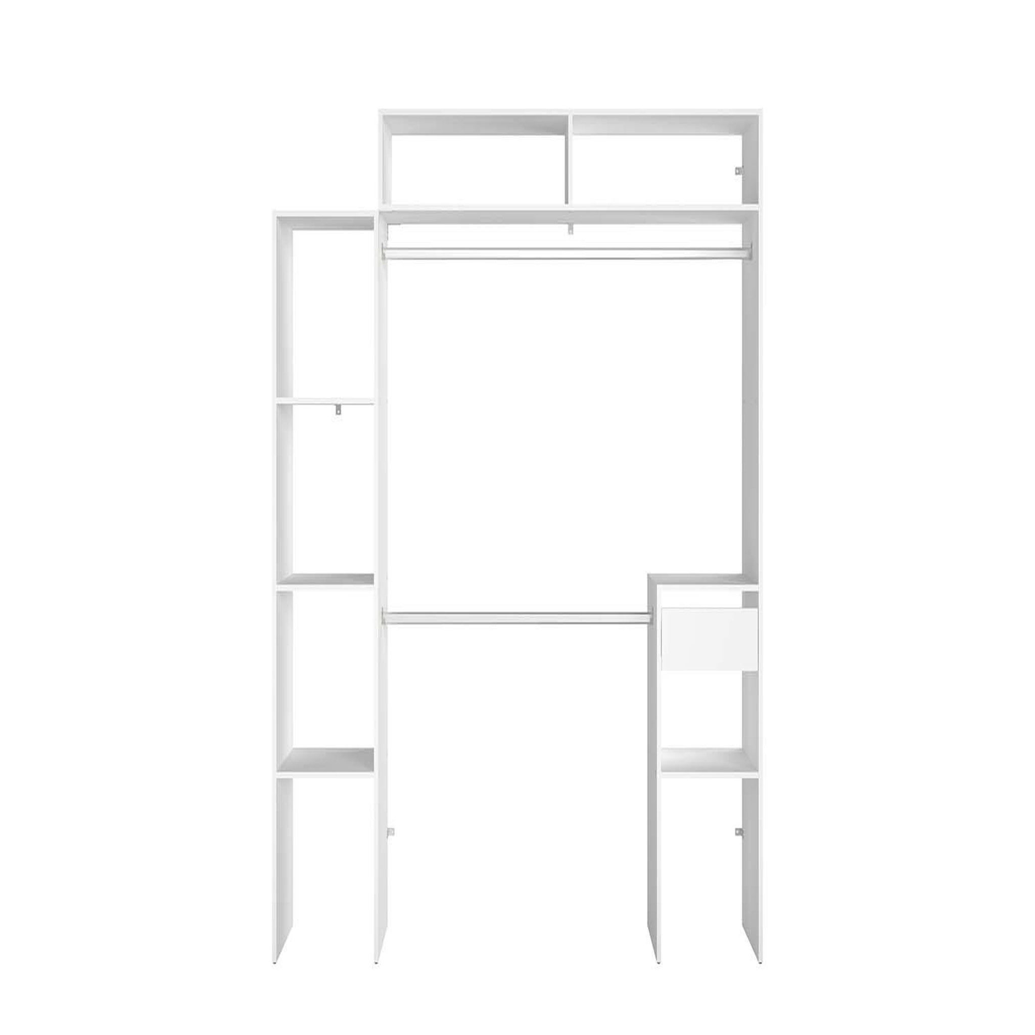 Voir la diapositive 1 : CONCEPT USINE Dressing blanc extensible avec 2 penderies 4 étagères et 1 tiroir elysee