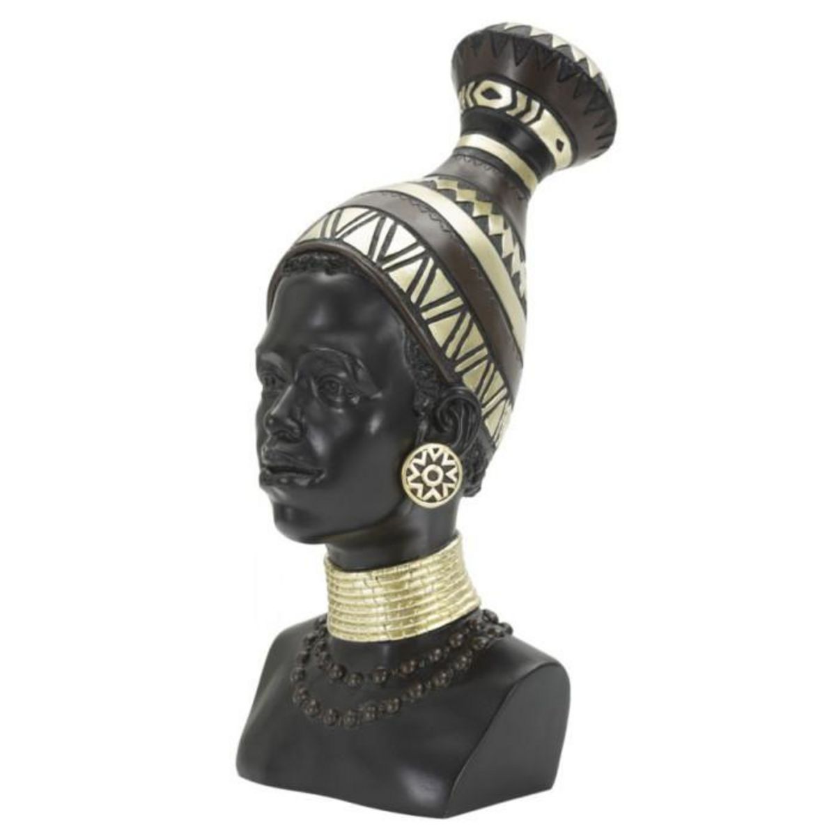 Paris Prix Statuette Tête Femme Tribu  Massai  38cm Noir