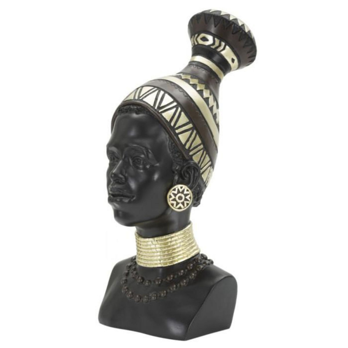 Paris Prix Statuette Tête Femme Tribu  Massai  38cm Noir