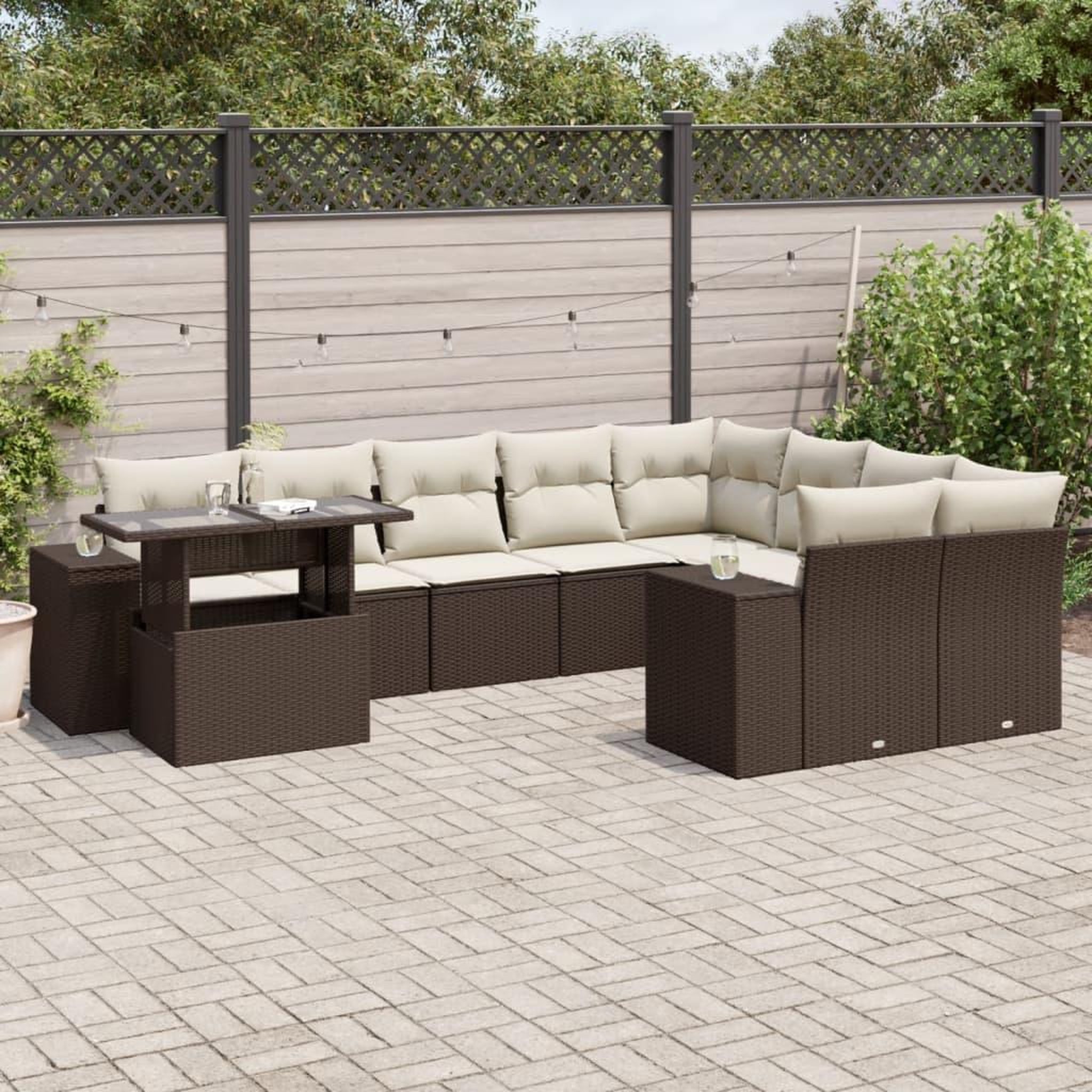 VIDAXL Salon de jardin 10 pcs avec coussins marron resine tressee