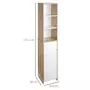 KLEANKIN Meuble colonne rangement salle de bain style cosy 3 niches tiroir placard avec étagère blanc aspect chêne clair