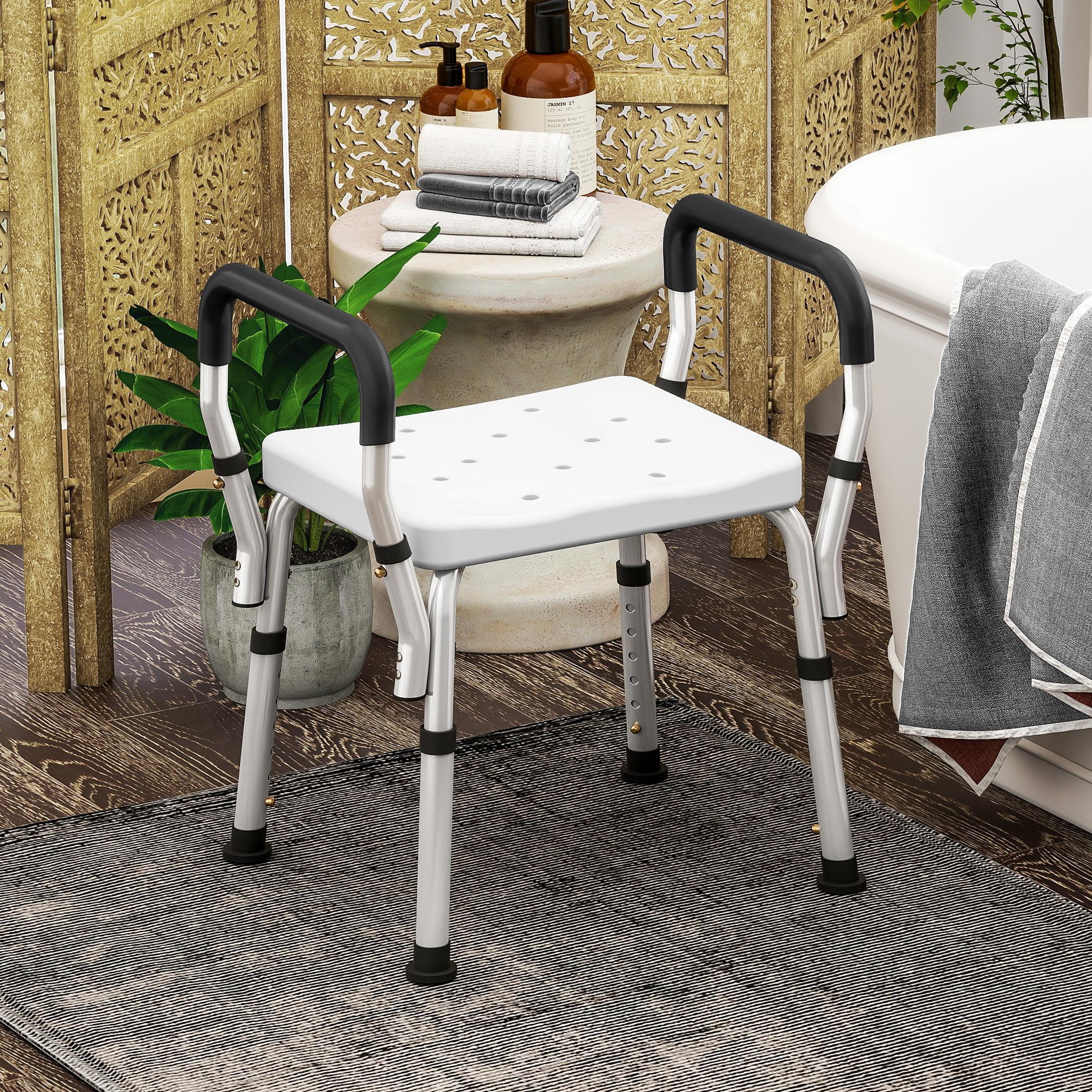 Voir la diapositive 2 : HOMCOM Chaise de douche hauteur réglable aluminium antirouille blanc