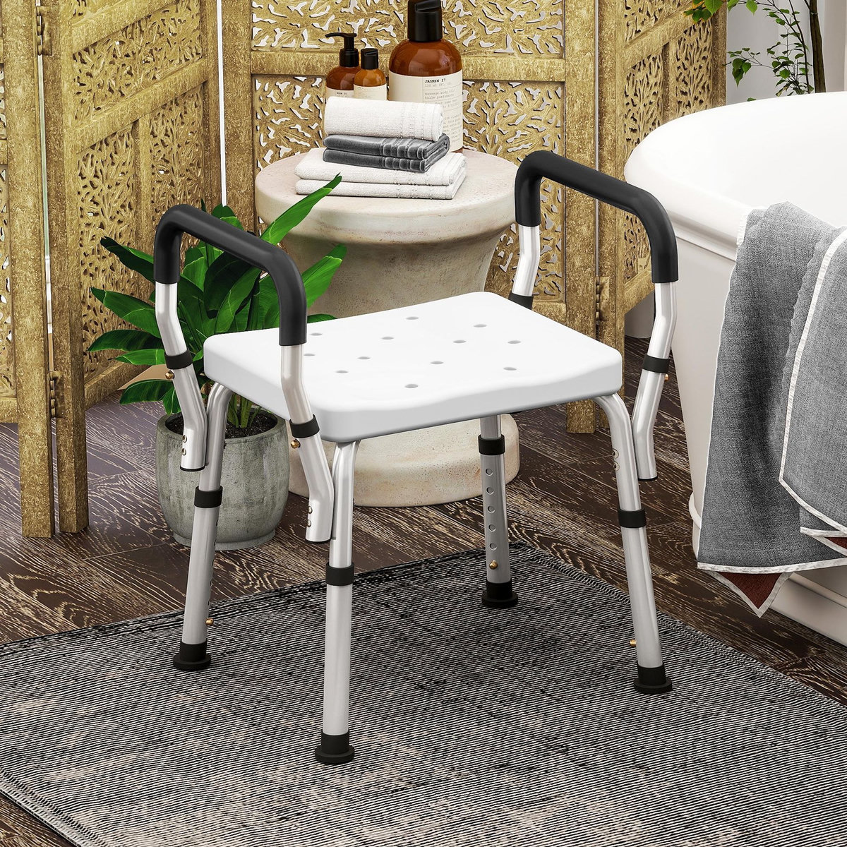 HOMCOM Chaise de douche hauteur réglable aluminium antirouille blanc