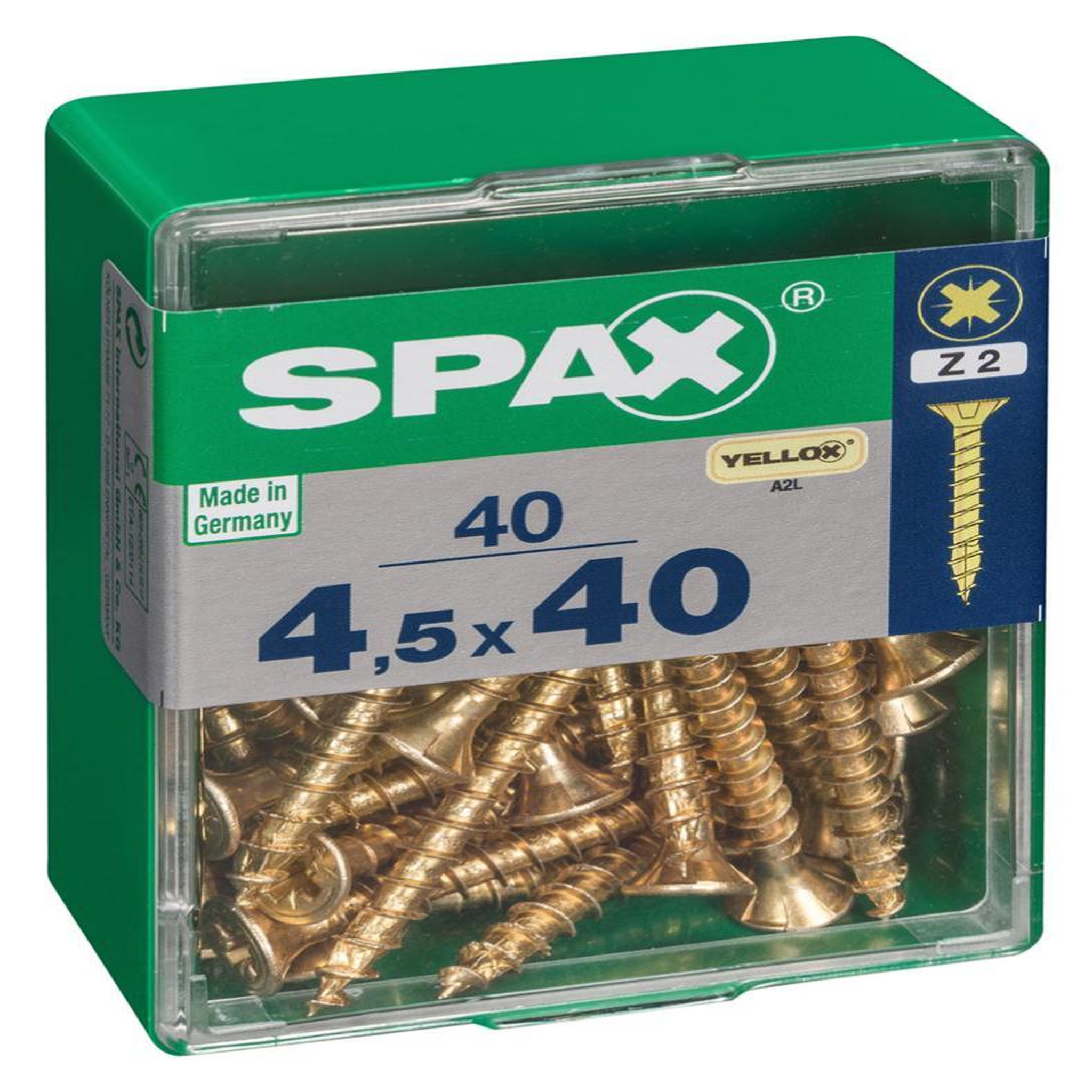 CENTRALE BRICO Lot de 40 vis acier tête fraisée pozidriv SPAX, Diam.4.5 mm x L.40 mm