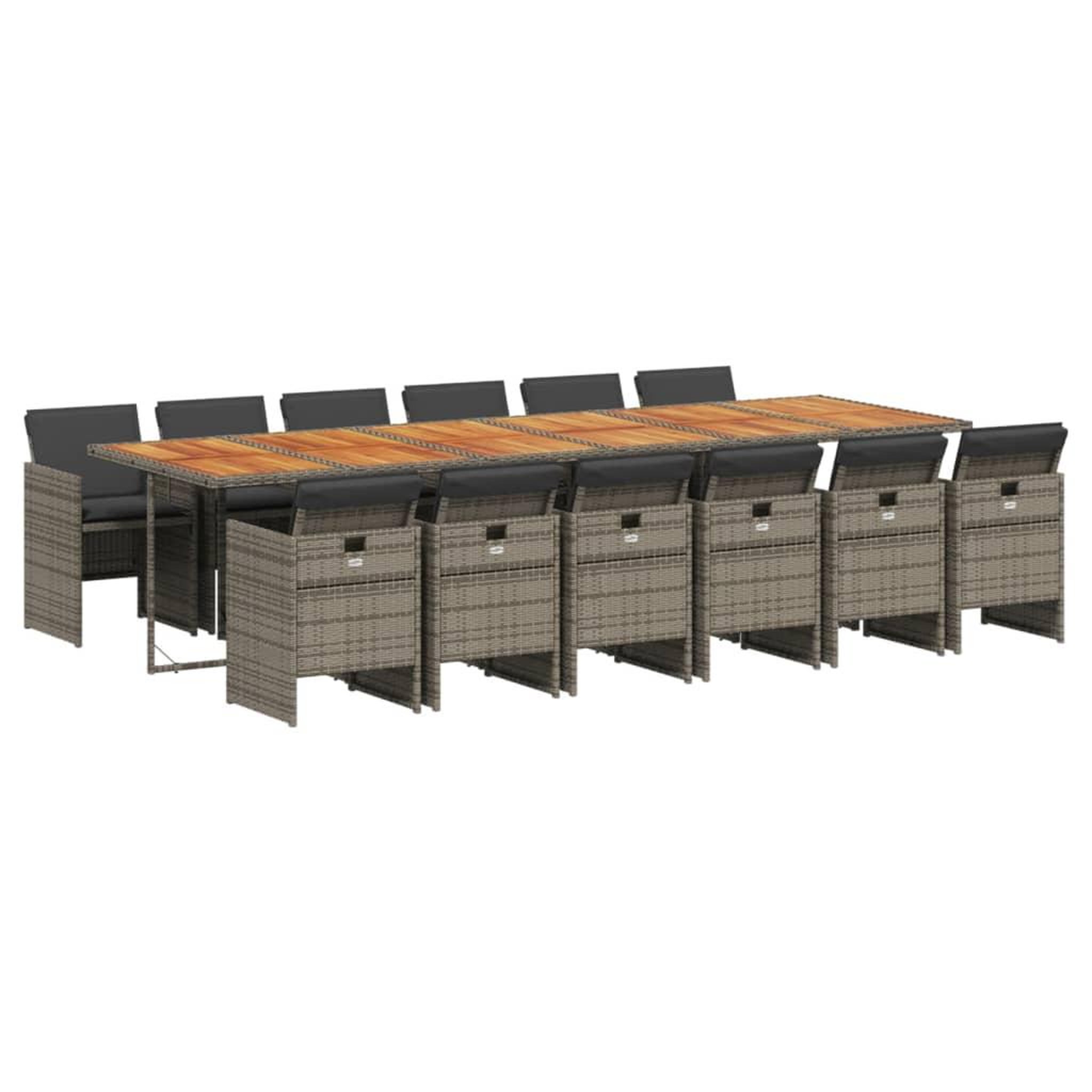 Voir la diapositive 2 : VIDAXL Ensemble a manger de jardin coussins 13 pcs gris resine tressee