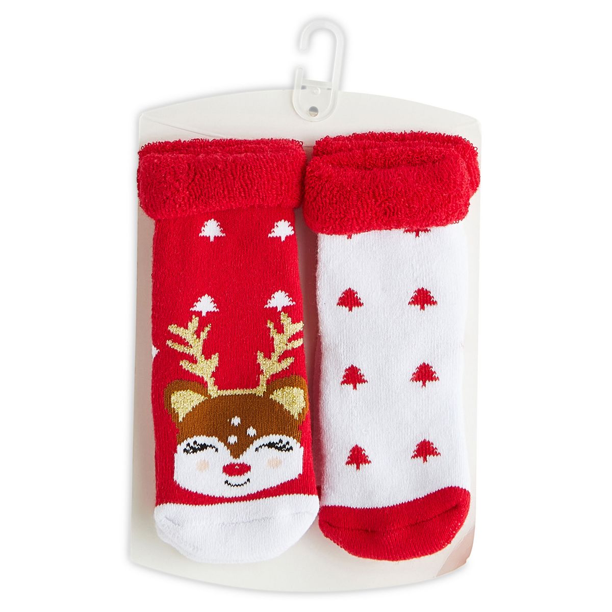 INEXTENSO Lot de 2 paires de chaussettes anti dérapantes renne de noël bébé