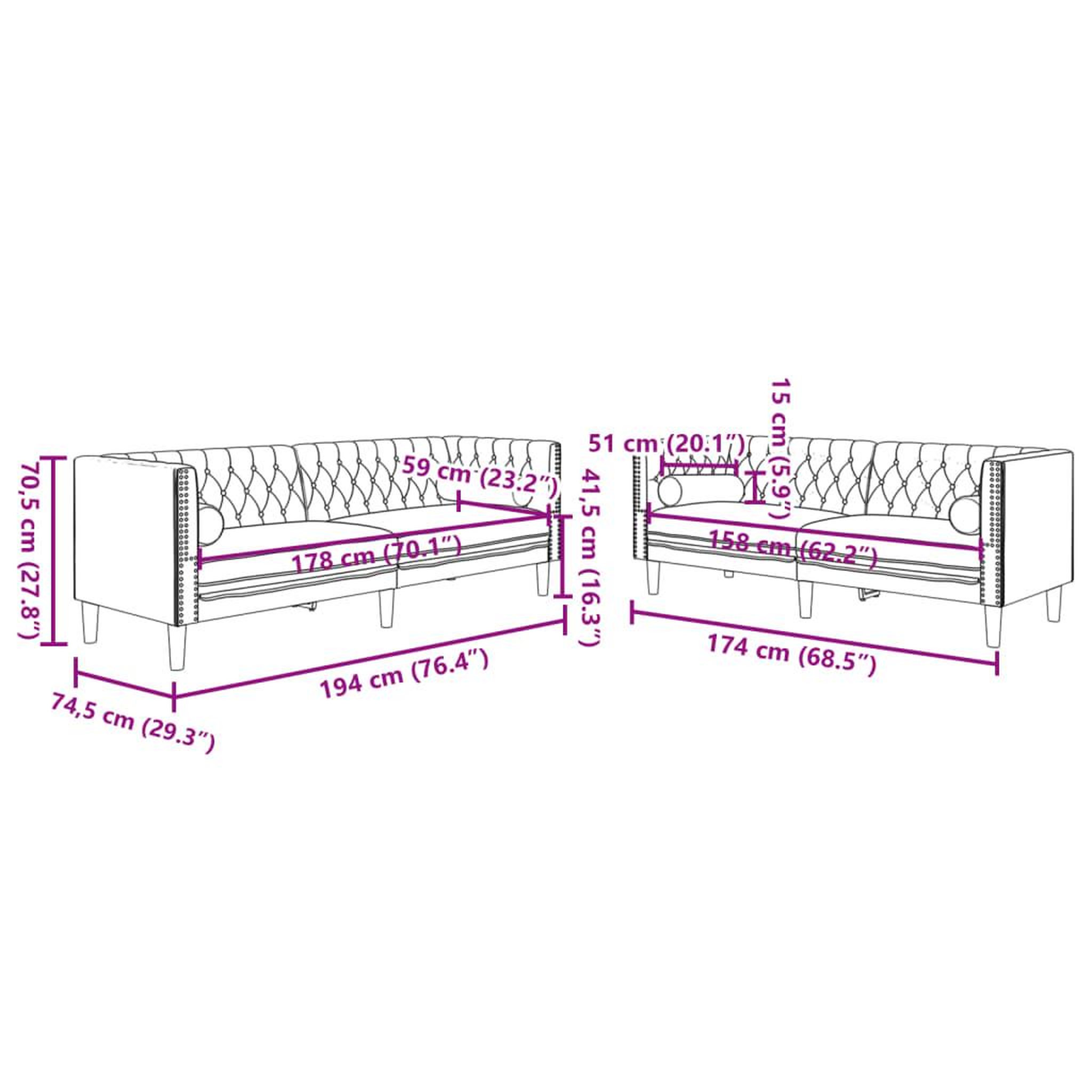 Voir la diapositive 6 : VIDAXL Ensemble de canape Chesterfield et traversins 2 pcs gris fonce