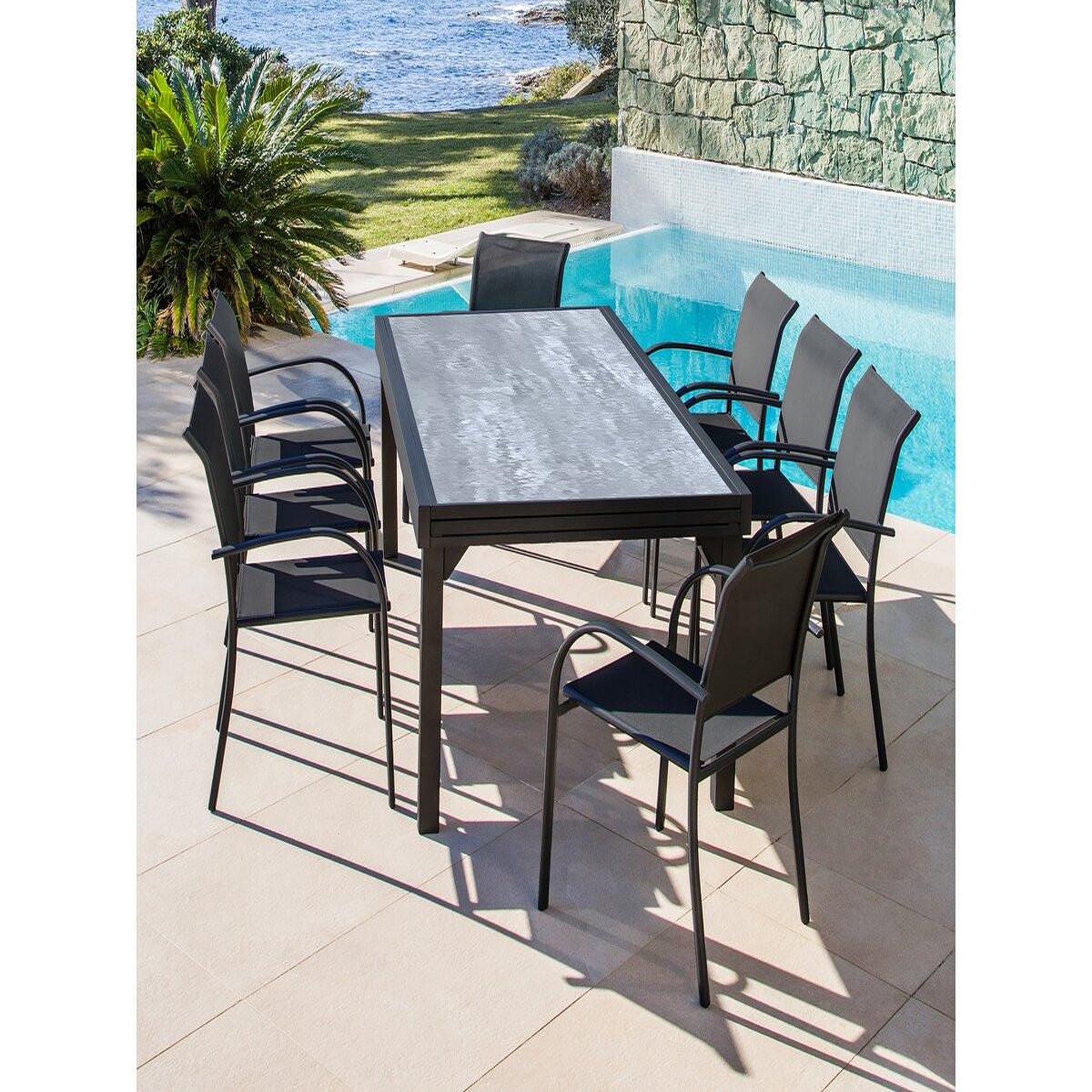 Voir la diapositive 2 : Habitat et Jardin Table de jardin en aluminium extensible  Lagos  - 140/280 x 90 x 76 cm - Gris