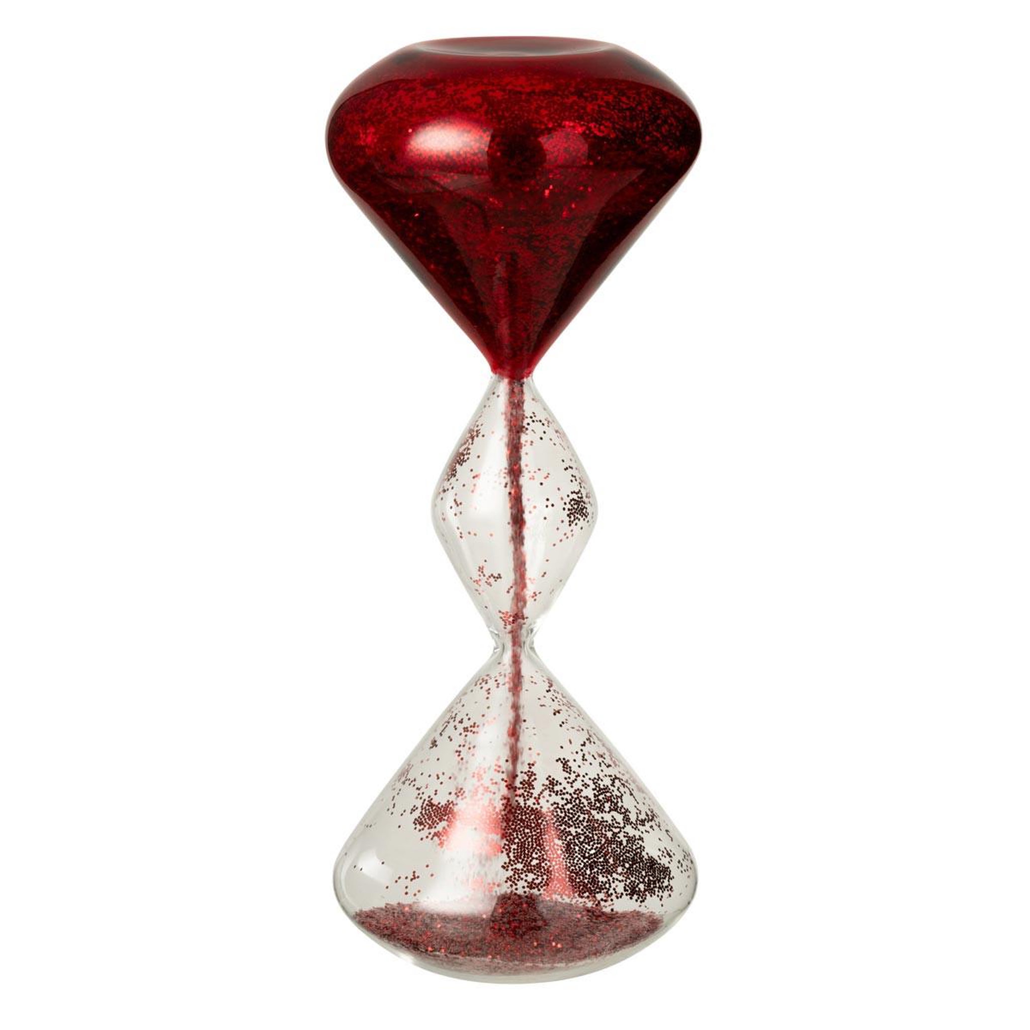 J-LINE Sablier déco en verre  paillettes  27cm rouge