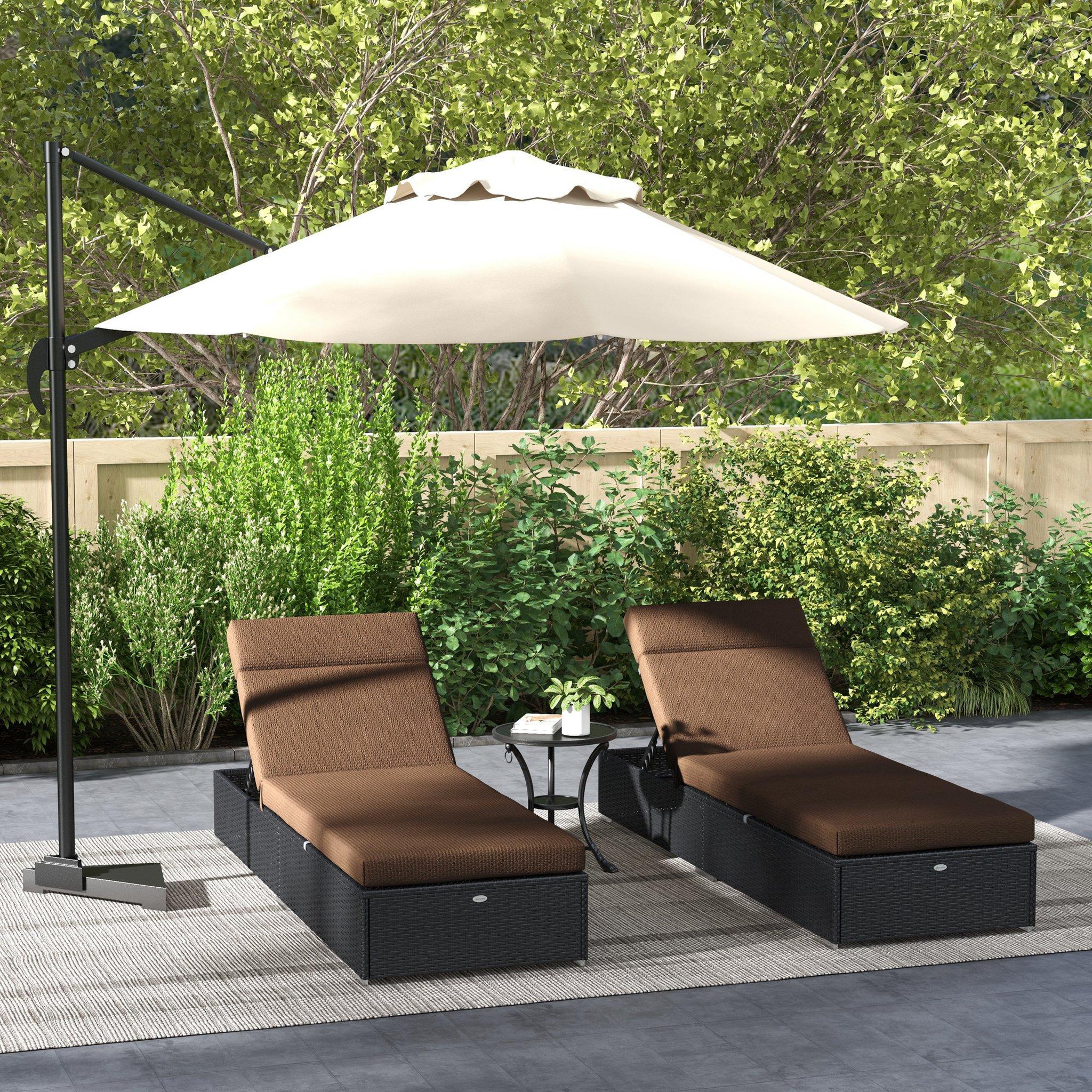 Voir la diapositive 2 : OUTSUNNY Lot de 2 matelas pour bain de soleil transat - cordons et velcros d'attache - dim. 196L x 55l cm ép. 8 cm - polyester déperlant marron