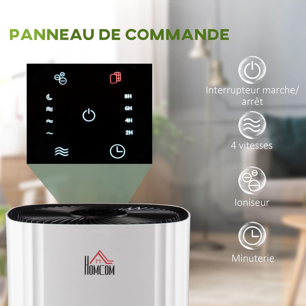HOMCOM Purificateur d'air 25 W 4 vitesses mode silencieux - filtre HEPA, charbon actif -  jusqu'à 24 m² - débit d'air pur 225 m³/h - timer - ABS blanc noir