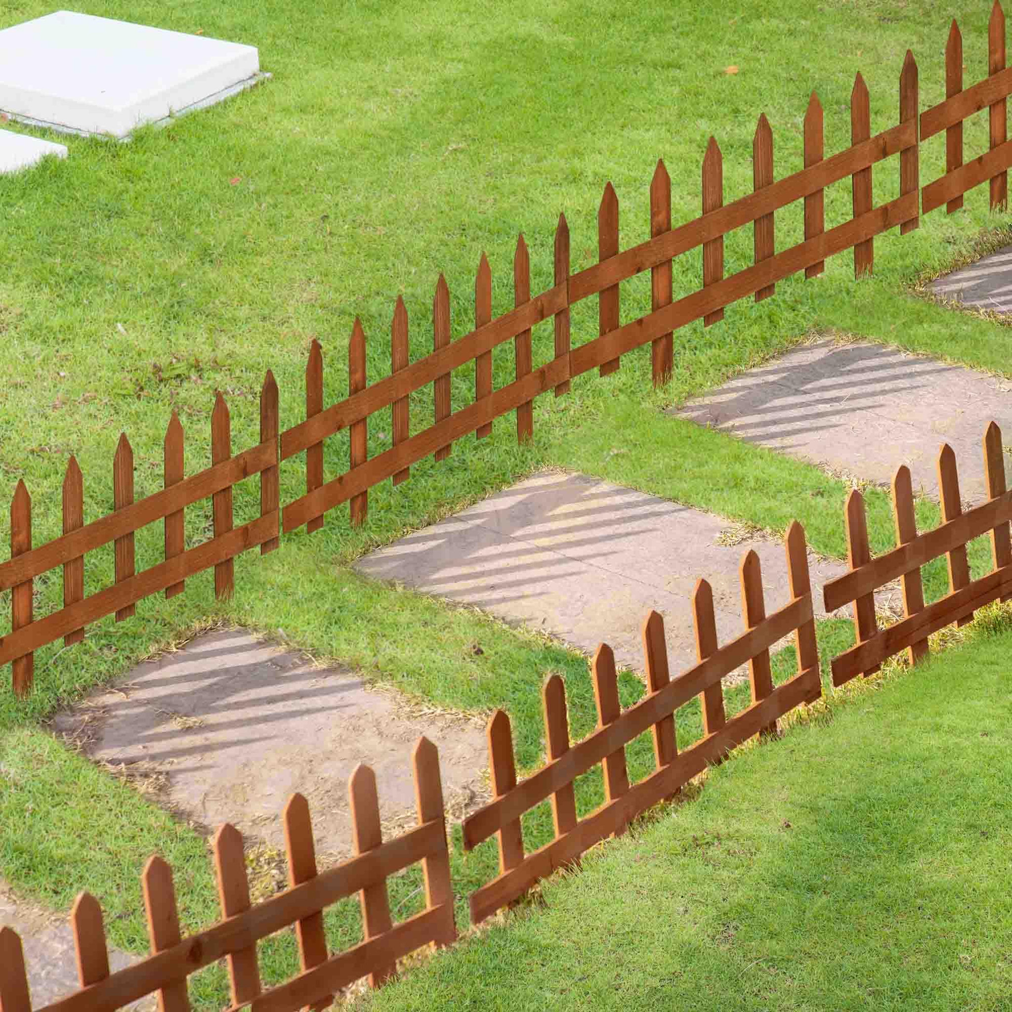 Voir la diapositive 2 : OUTSUNNY Bordures à planter 12 pcs - bordures de pelouse - barrières de jardin en bois de sapin pré-huilé - bordure dim. 60L x 34H cm