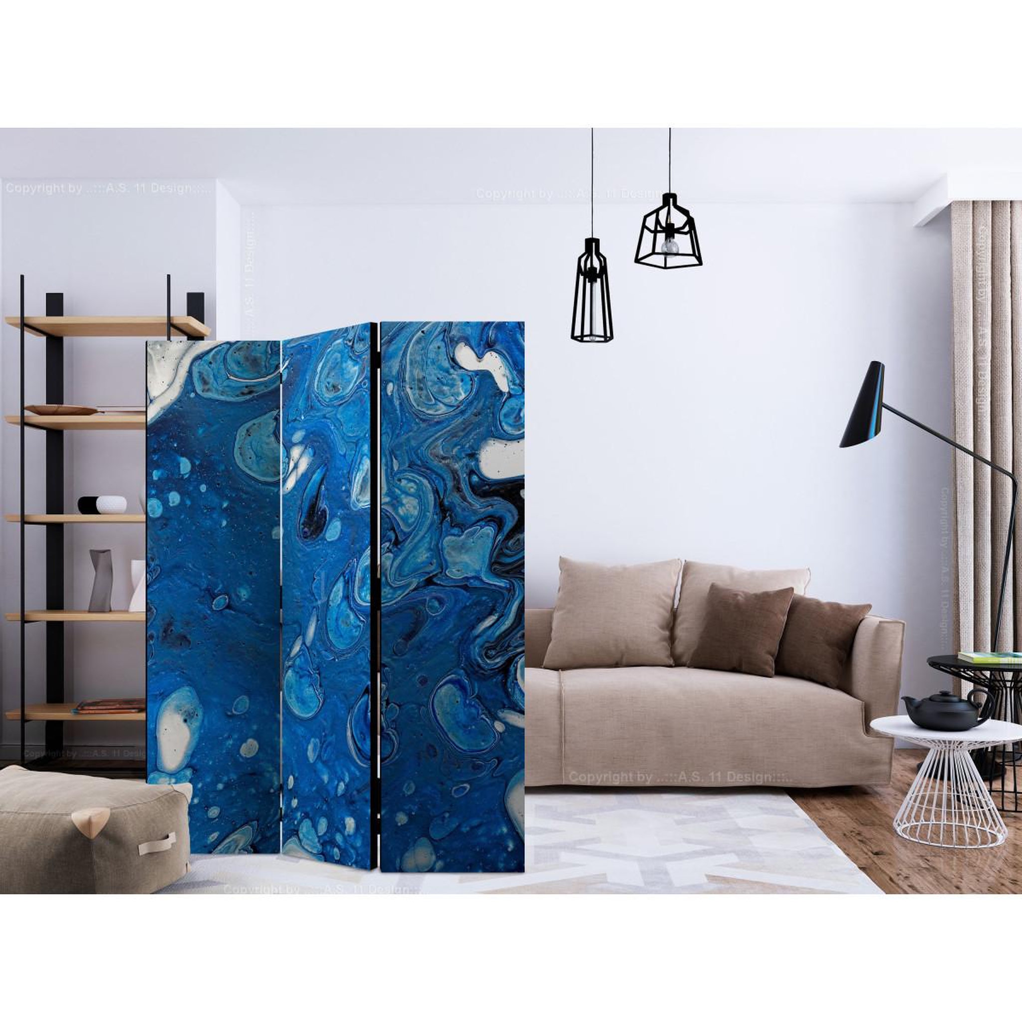 Voir la diapositive 2 : Paris Prix Paravent 3 volets  blue stream  135x172cm