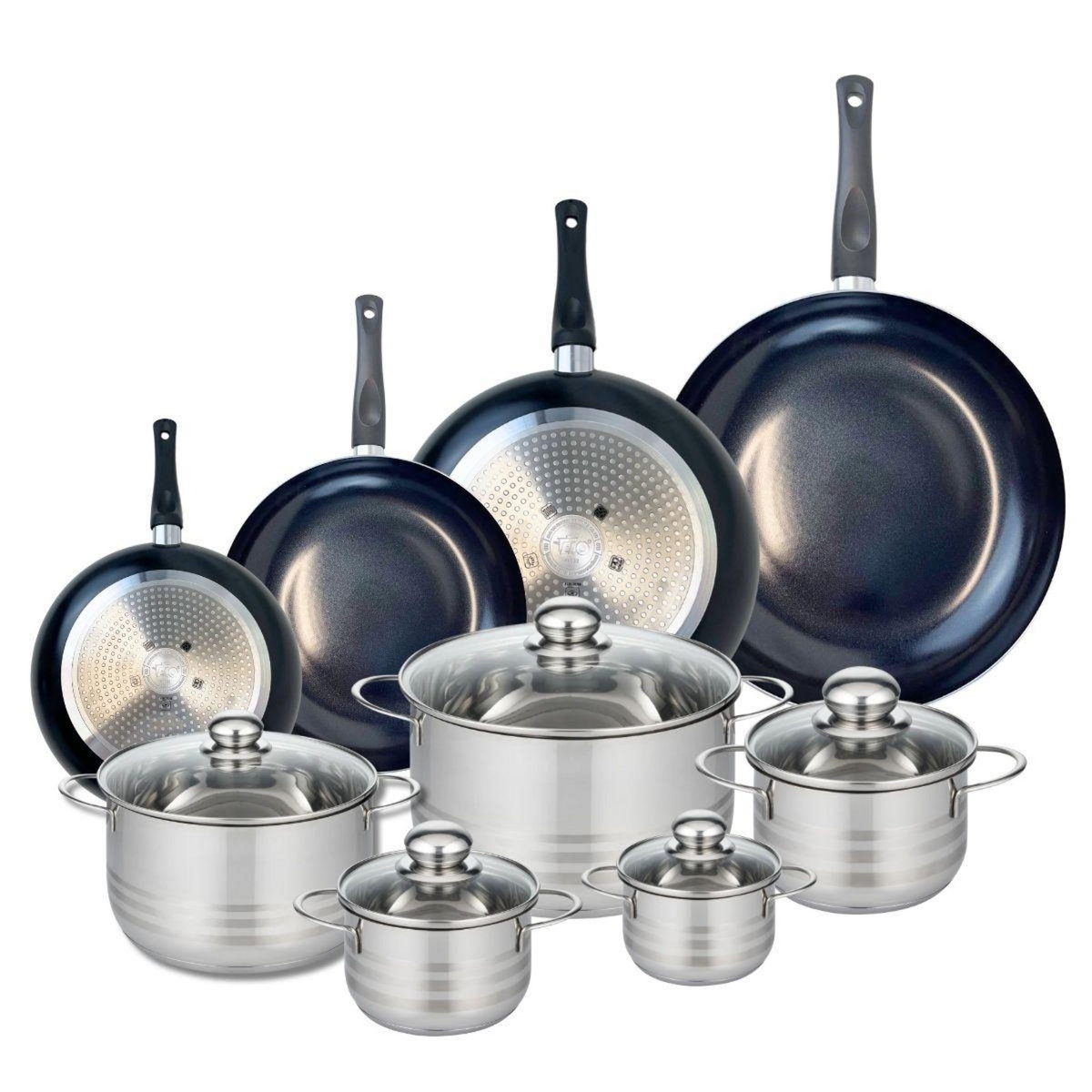 ELO Ensemble de 4 Poêles de cuisson 20, 24, 28 et 32 cm et 5 faitouts 12, 14, 16, 20 et 24 cm Elo Prima Brillant