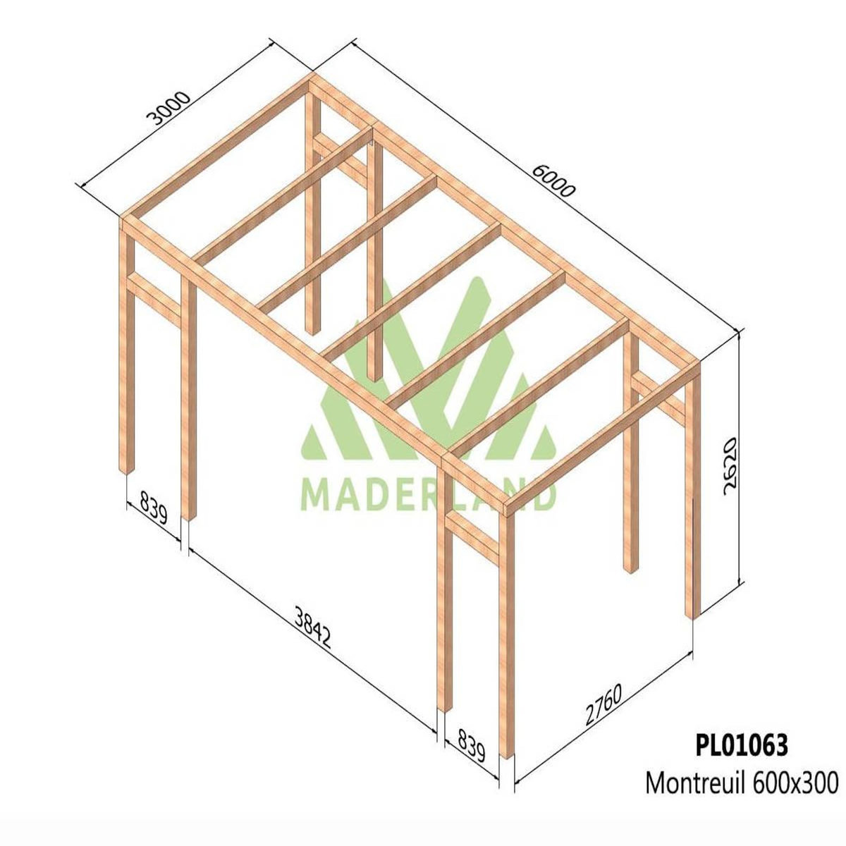 JARDIDECO Pergola en bois lamellé-collé Montreuil 600 x 300 cm - Maderland