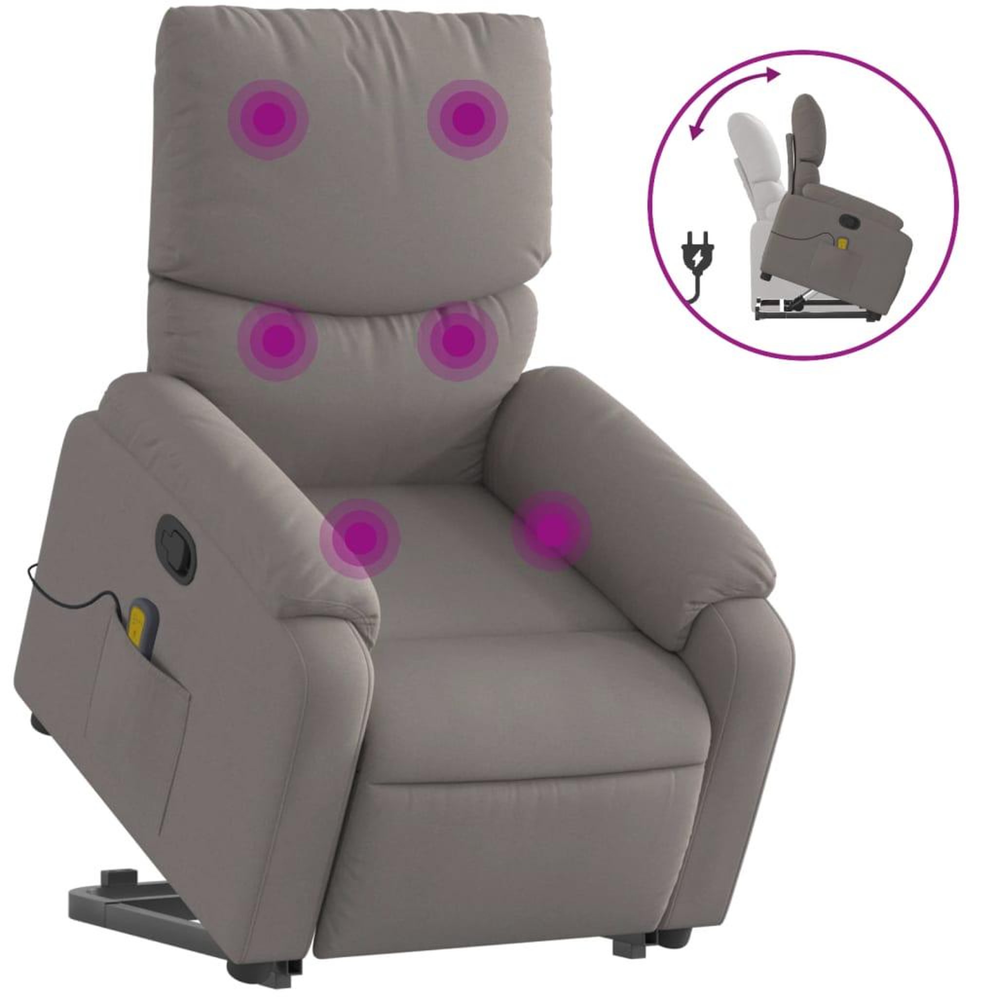 Voir la diapositive 2 : VIDAXL Fauteuil inclinable de massage Taupe Tissu