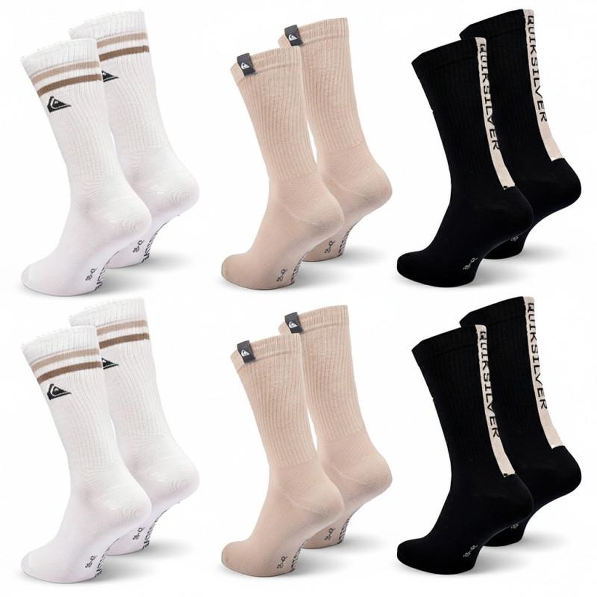Voir la diapositive 4 : QUIKSILVER Quiksilver Pack de Chaussettes Homme Crew – Lot 6 Paires Regular Lifestyle