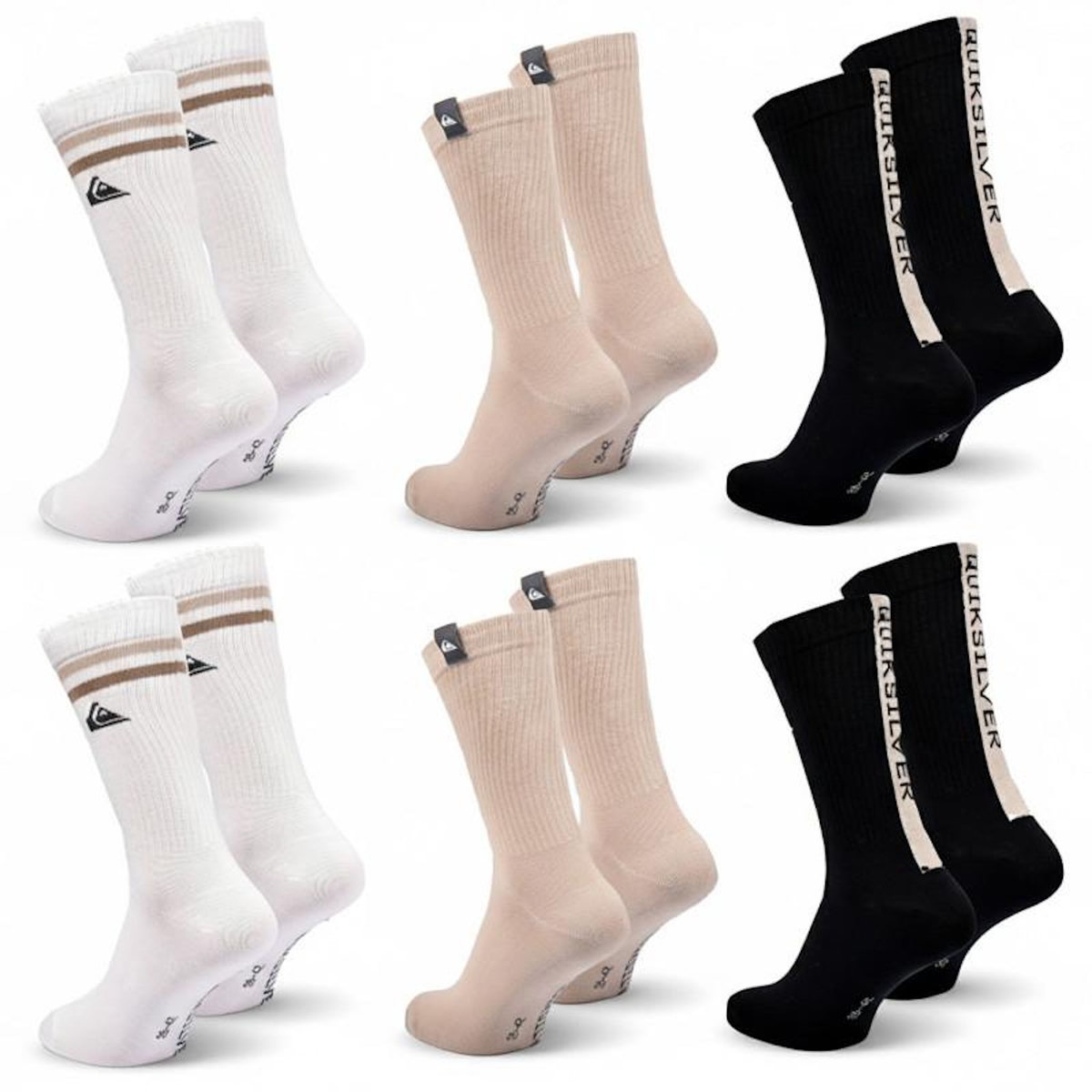QUIKSILVER Quiksilver Pack de Chaussettes Homme Crew – Lot 6 Paires Regular Lifestyle