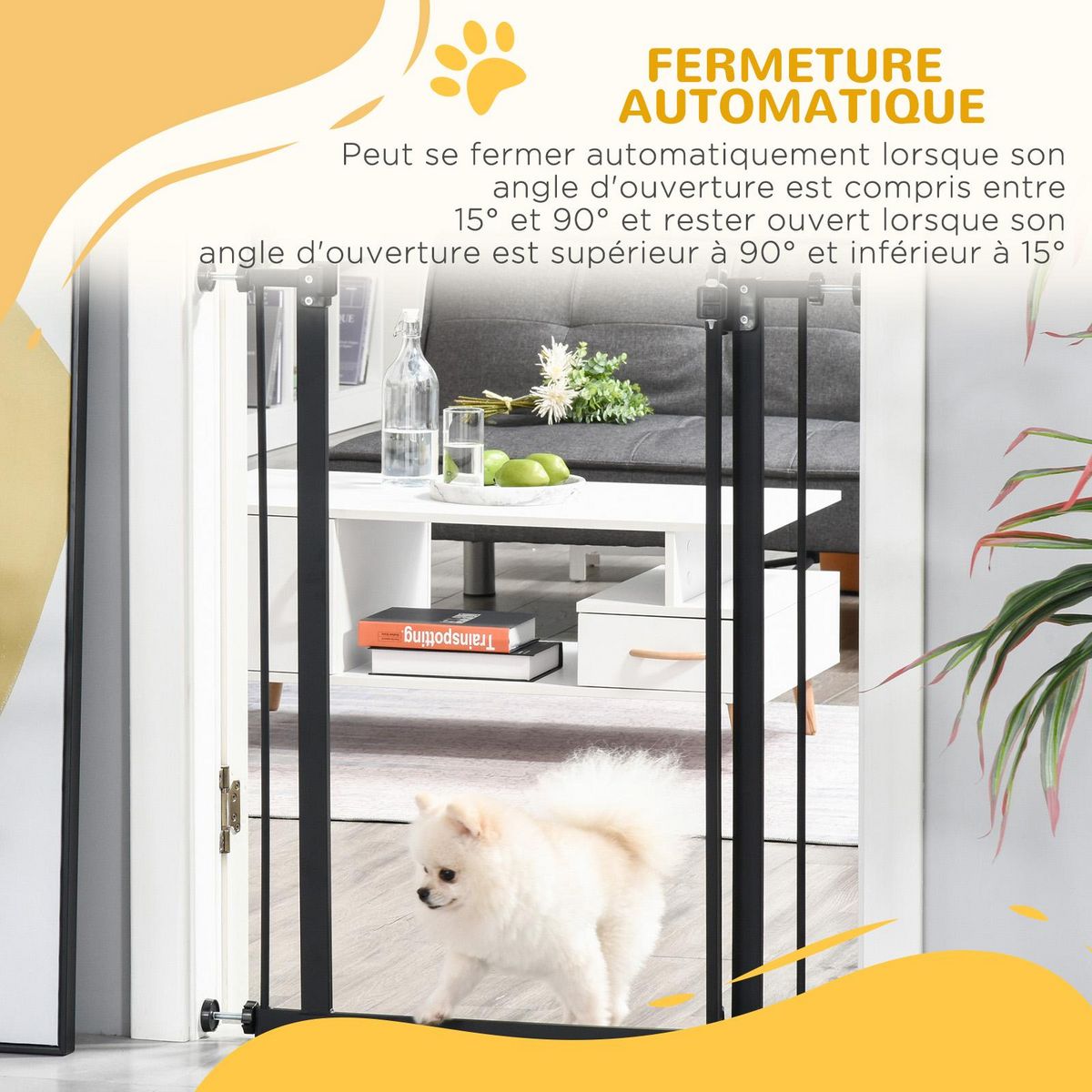 PAWHUT Barrière de sécurité pour chien extensible 74-80 cm -H. 94 cm - sans perçage, double verrouillage - métal noir