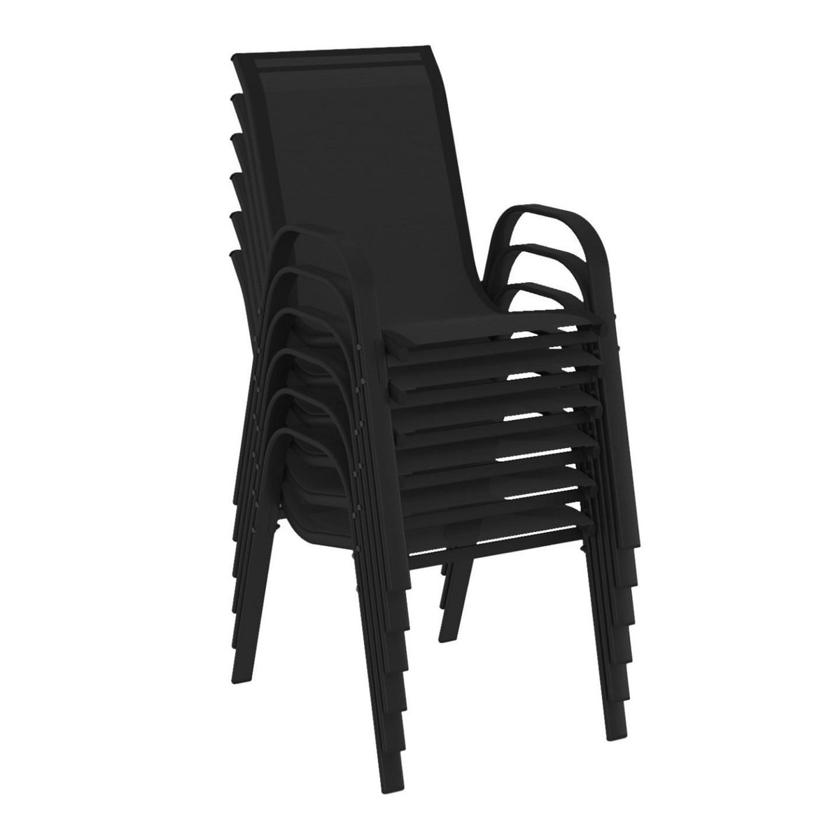 ID MARKET Lot de 6 chaises de jardin LYMA métal et textilène empilables noires