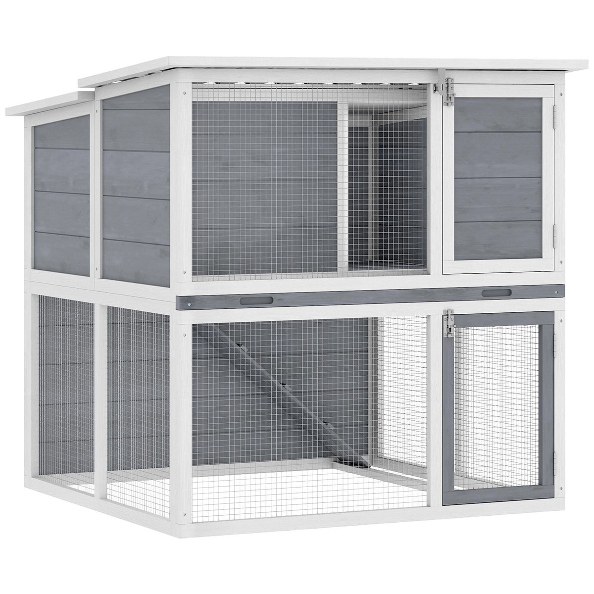 PAWHUT Clapier lapin extérieur 2 étages toit double ouverture bois gris