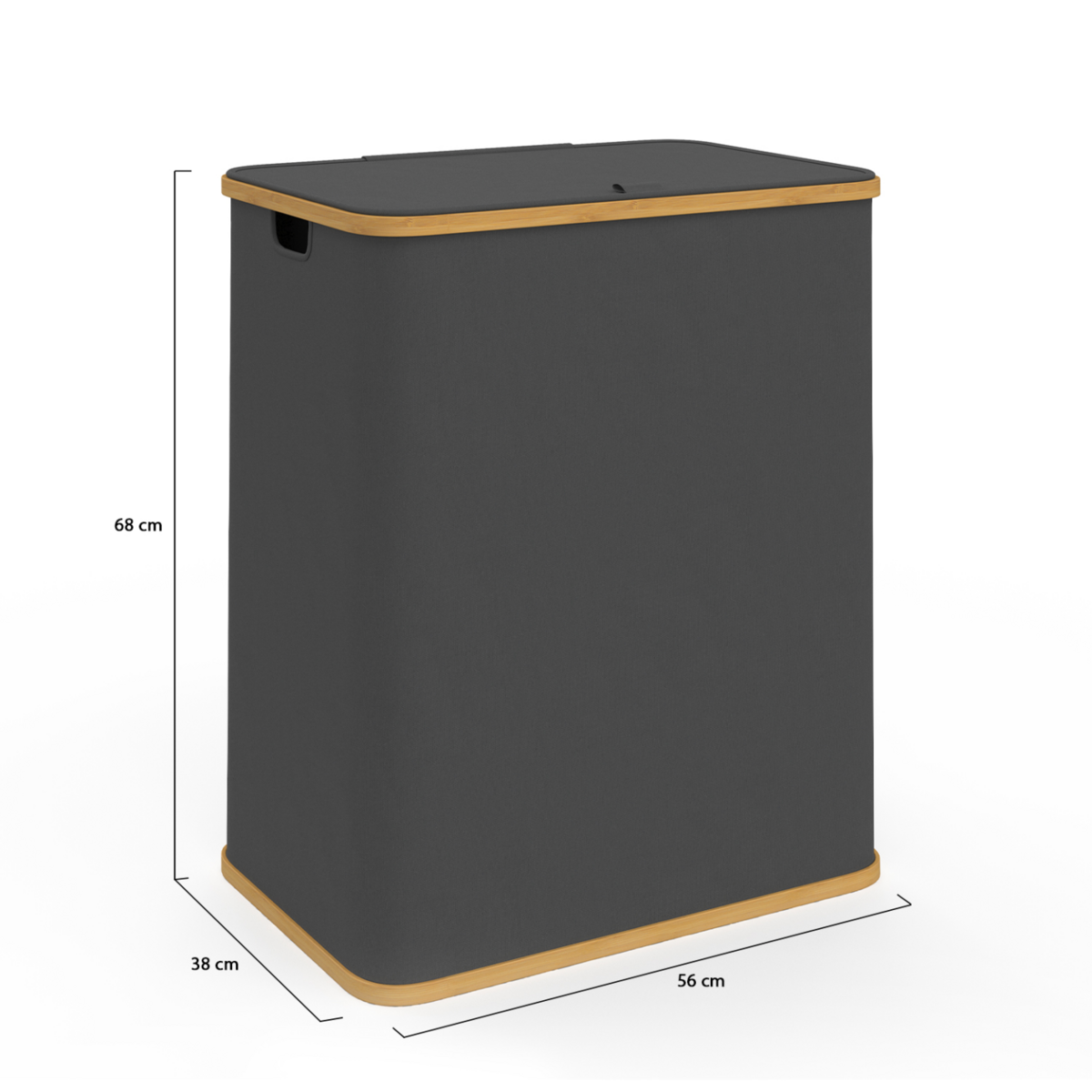 ID MARKET Panier à linge 140 L 2 bacs amovibles RITA en tissu et bambou gris anthracite