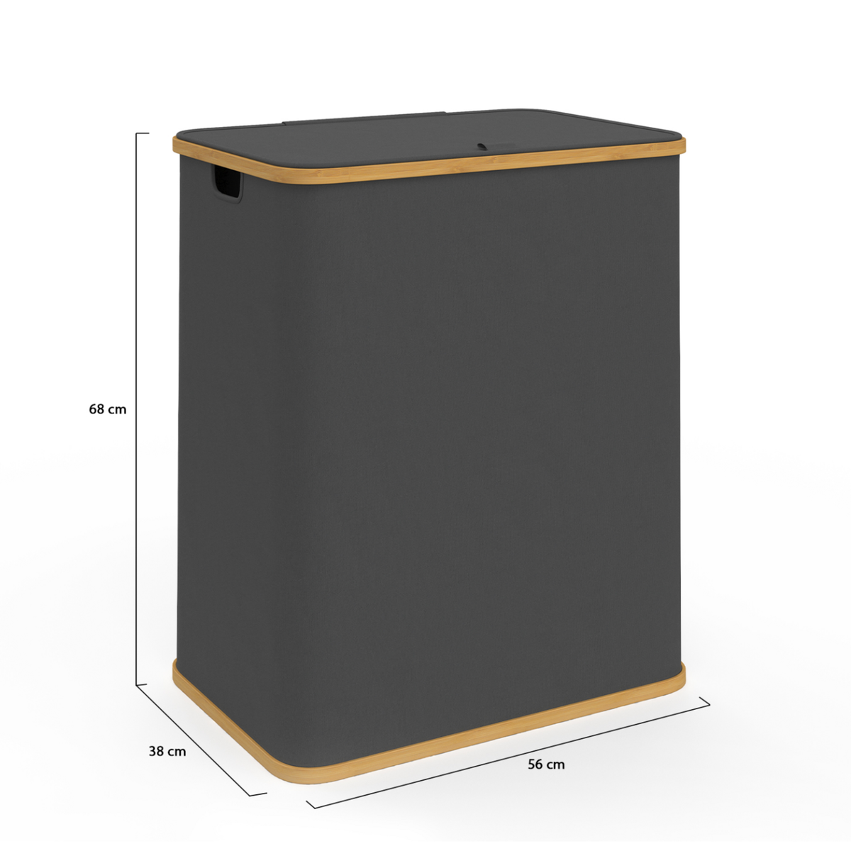 ID MARKET Panier à linge 140 L 2 bacs amovibles RITA en tissu et bambou gris anthracite