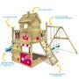 WICKEY Aire de jeux Portique bois Smart Sparkle avec balançoire et toboggan turquois Cabane enfant extérieure avec bac à sable, échelle d'escalade & accessoires de jeux