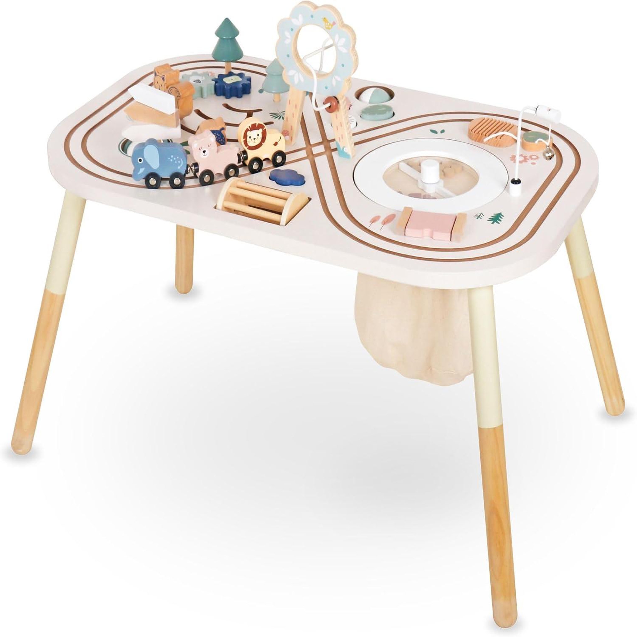 Voir la diapositive 4 : MAMABRUM Table d'activités Bois Jeux Éducatif Enfant 3+, Boucle Motrice avec Perles, trieuse de Forme, Hochet