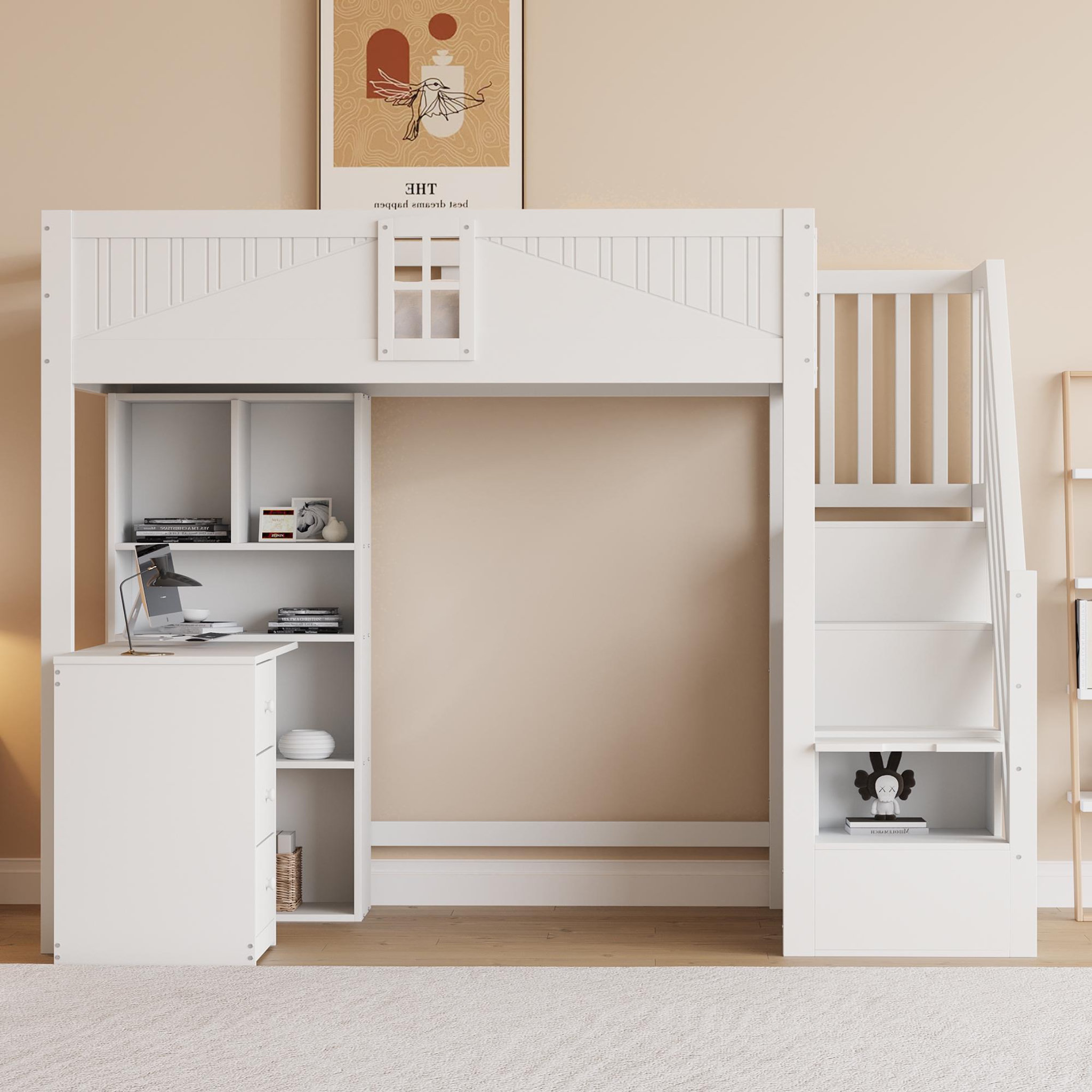 Voir la diapositive 2 : MERAX Lit mezzanine 90x200cm coloris blanc bois massif