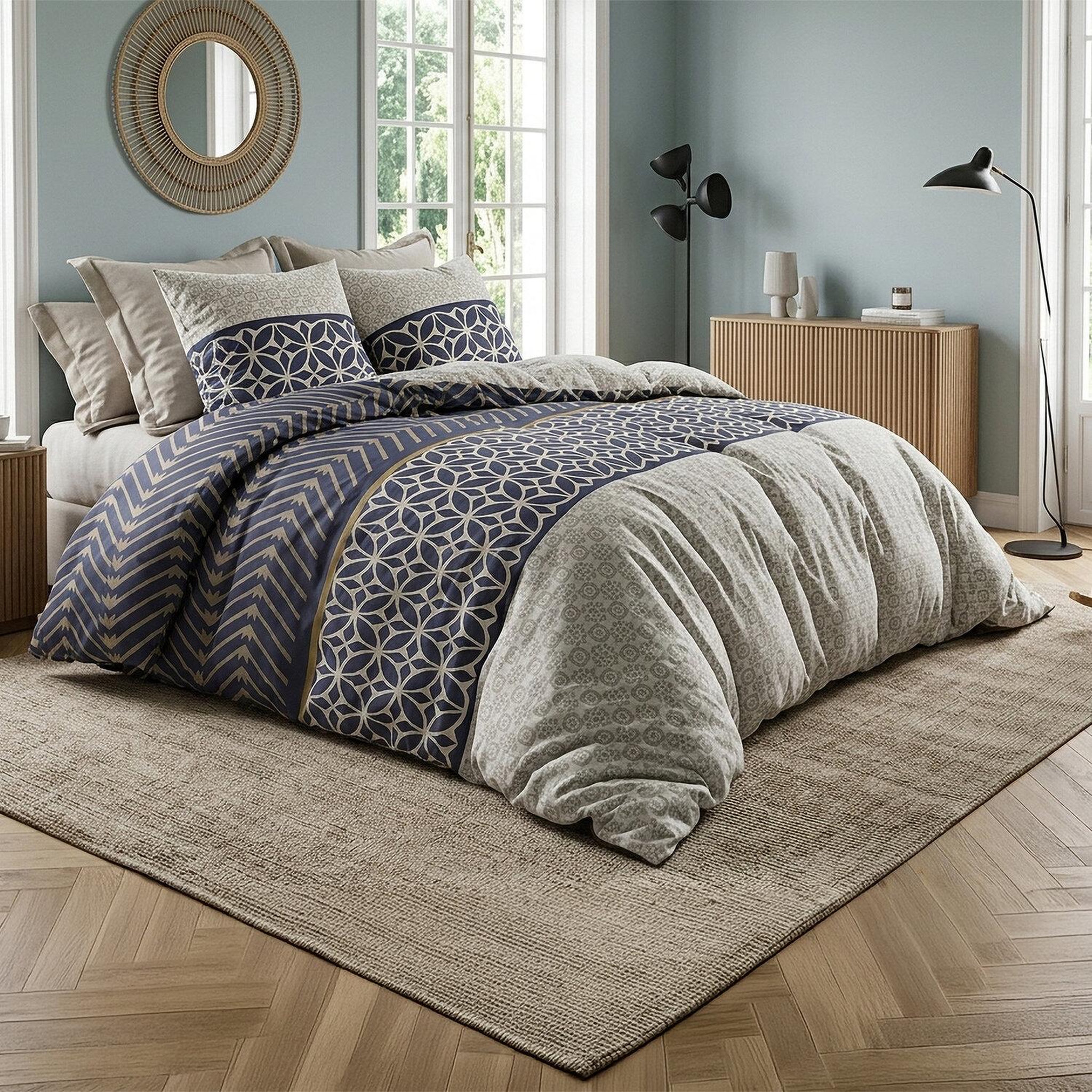Voir la diapositive 2 : ATELIER DU COTON Parure housse de couette en coton 57 fils melvin