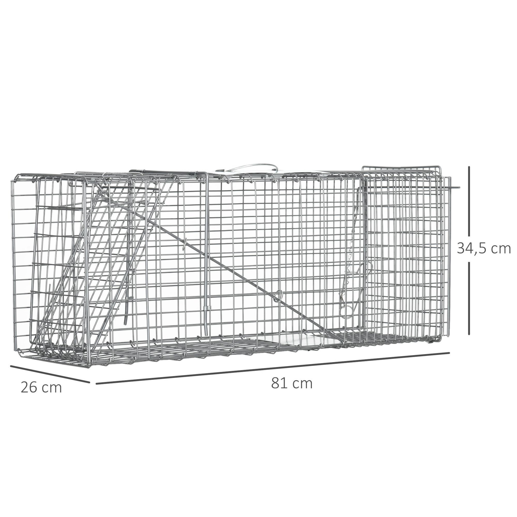 Voir la diapositive 3 : OUTSUNNY Piège de capture pliable pour petits animaux type lapin rat - 2 portes, poignée - dim. 81L x 26l x 34H cm - acier